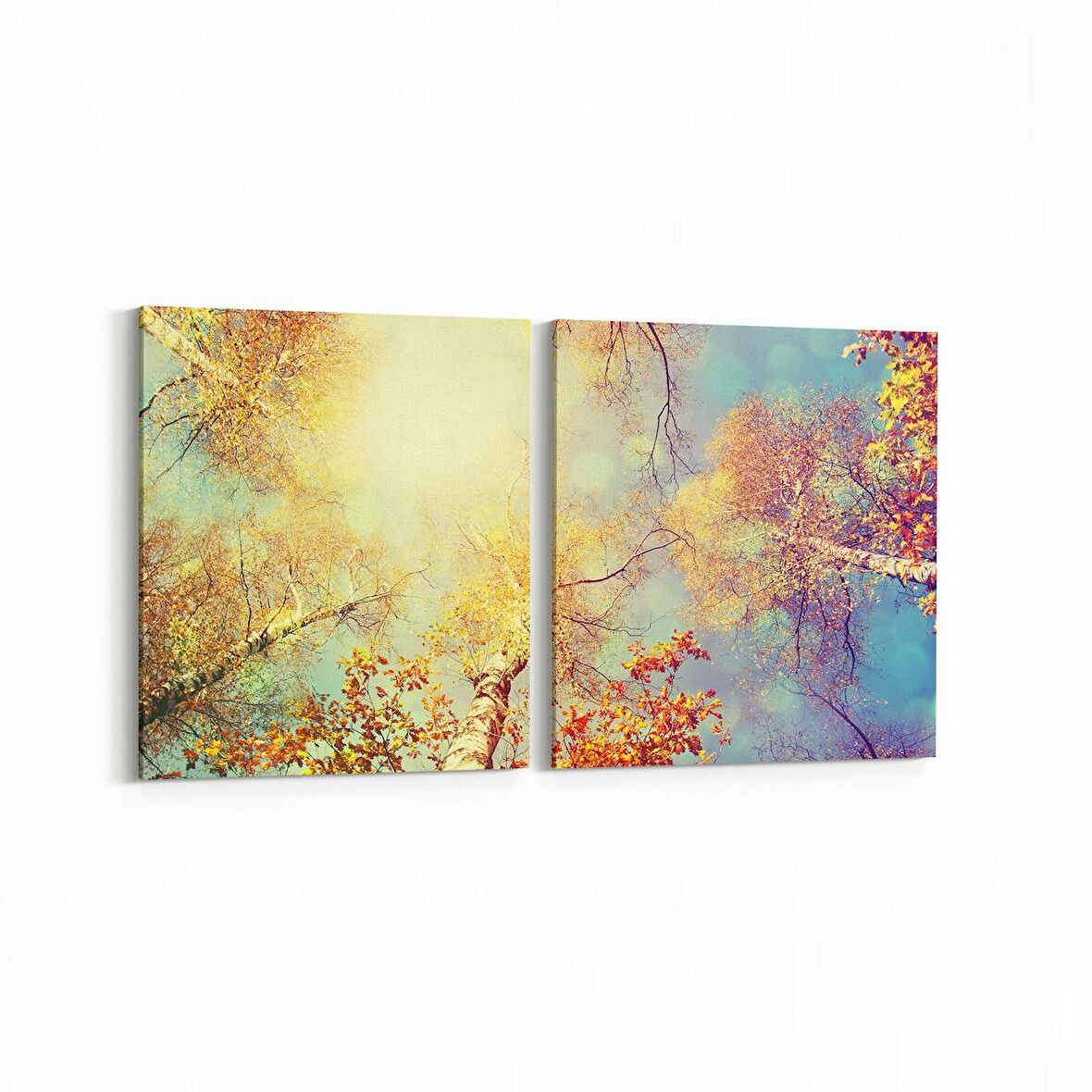 Olla 10708K2Y Ağaç Görseli Kare 2'li Yatay Kanvas Tablo (Ölçü: 105X50)