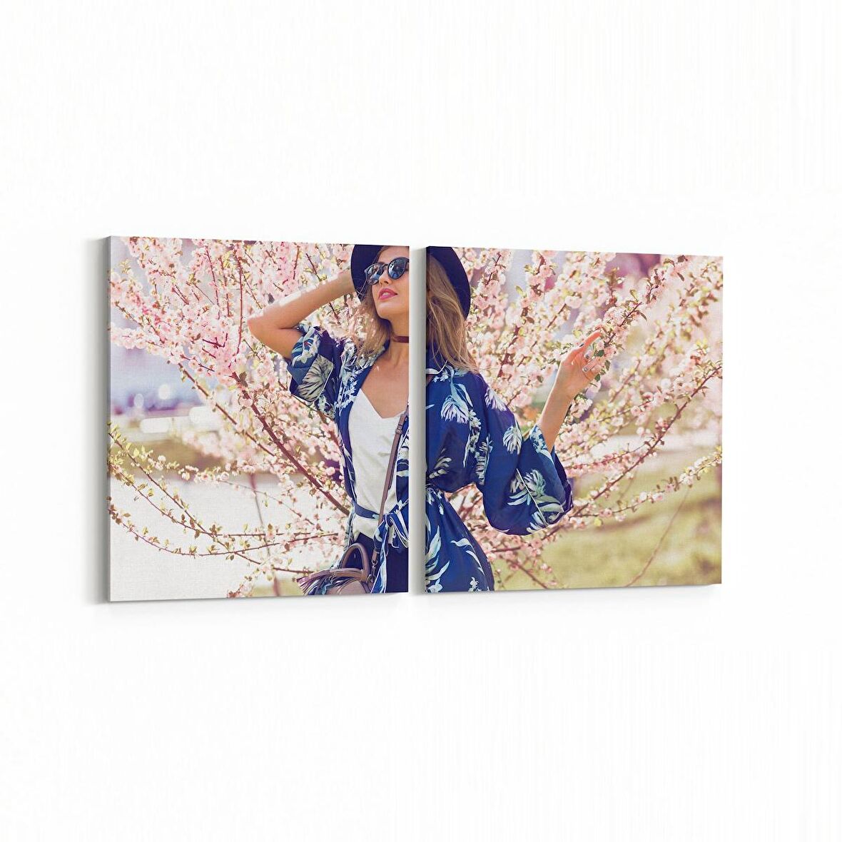 Olla 16985K2Y Model / Manken Görseli 2'li Yatay Kanvas Tablo (Ölçü: 105X50)
