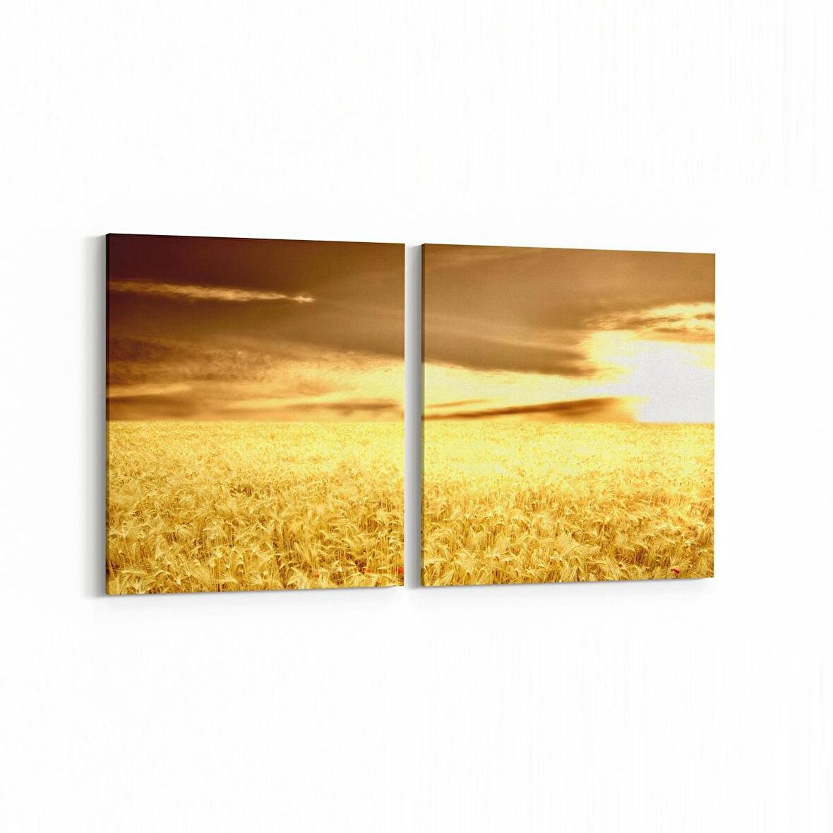 Olla 15895K2Y Günbatımı Görseli Kare 2'li Yatay Kanvas Tablo (Ölçü: 145X70)
