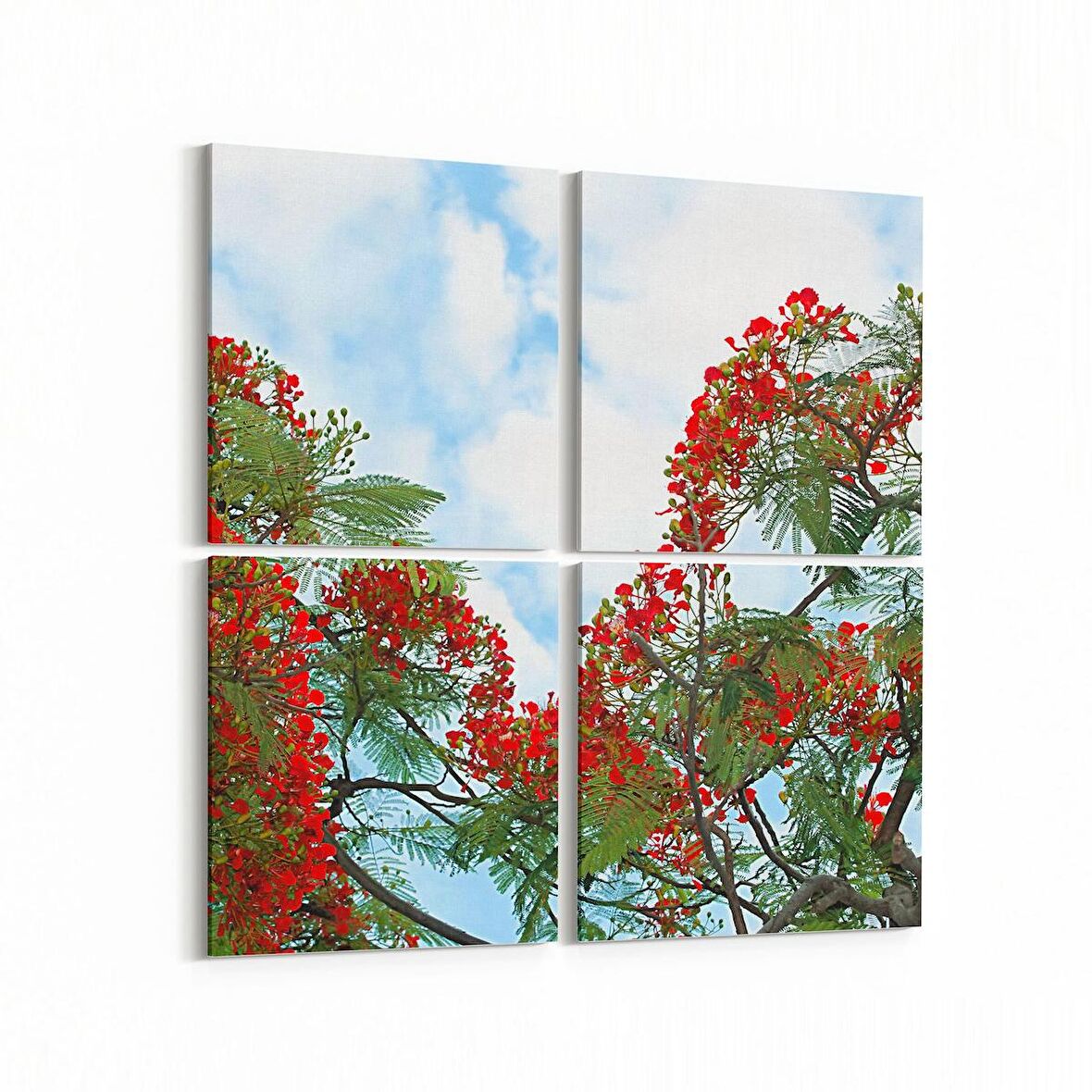 Olla 10596K4 Ağaç Görseli Kare 4'lü Kanvas Tablo (Ölçü: 145X145)