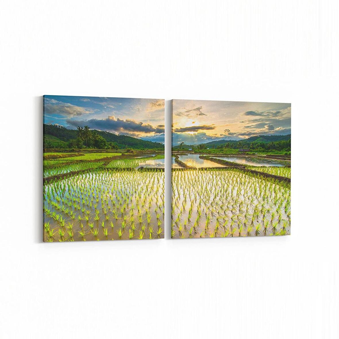 Olla 16040K2Y Günbatımı Görseli Kare 2'li Yatay Kanvas Tablo (Ölçü: 145X70)