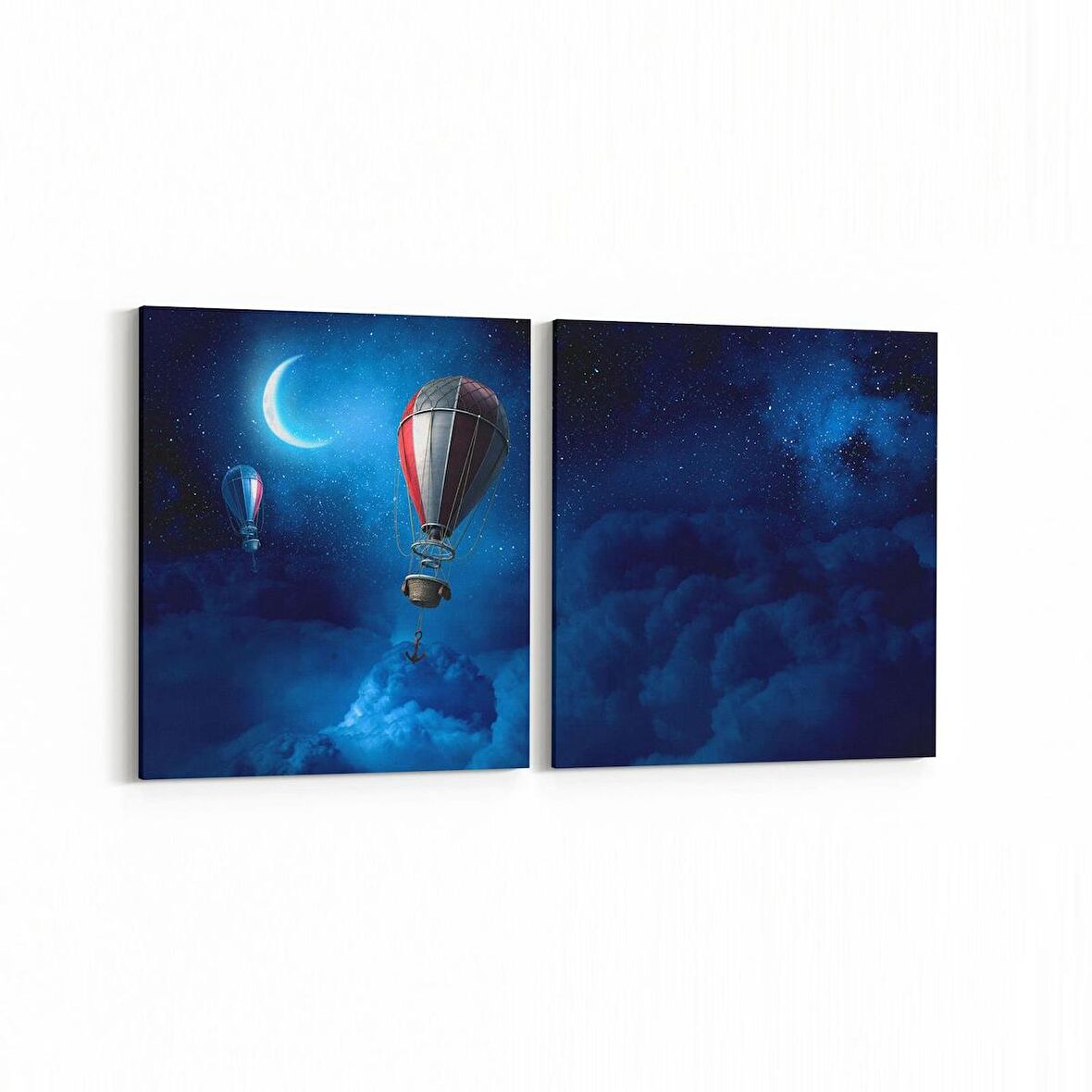 Olla 14758K2Y Gece Gökyüzü Görseli Kare 2'li Yatay Kanvas Tablo (Ölçü: 125X60)