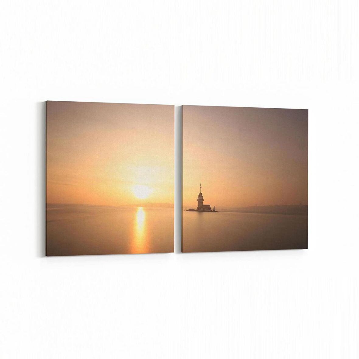 Olla 16048K2Y Günbatımı Görseli Kare 2'li Yatay Kanvas Tablo (Ölçü: 85X40)