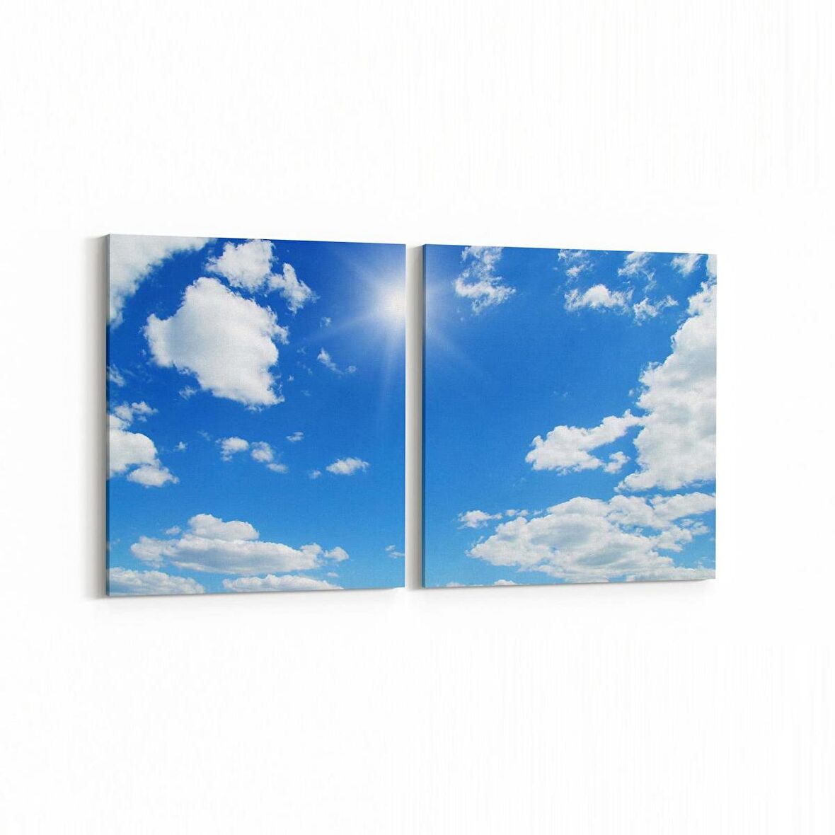 Olla 15553K2Y Gökyüzü Bulut Görseli Kare 2'li Yatay Kanvas Tablo (Ölçü: 65X30)