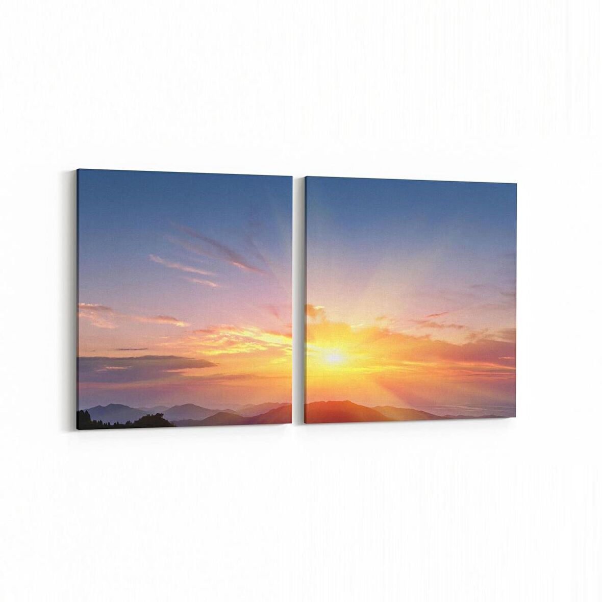 Olla 15911K2Y Günbatımı Görseli Kare 2'li Yatay Kanvas Tablo (Ölçü: 85X40)