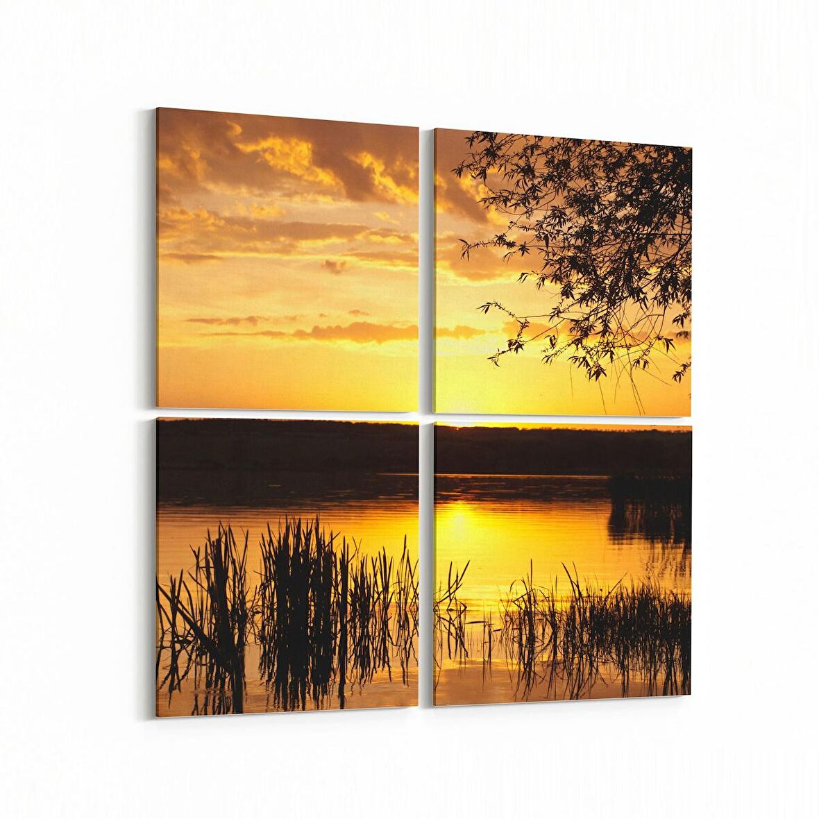 Olla 16104K4 Günbatımı Görseli Kare 4'lü Kanvas Tablo (Ölçü: 105X105)