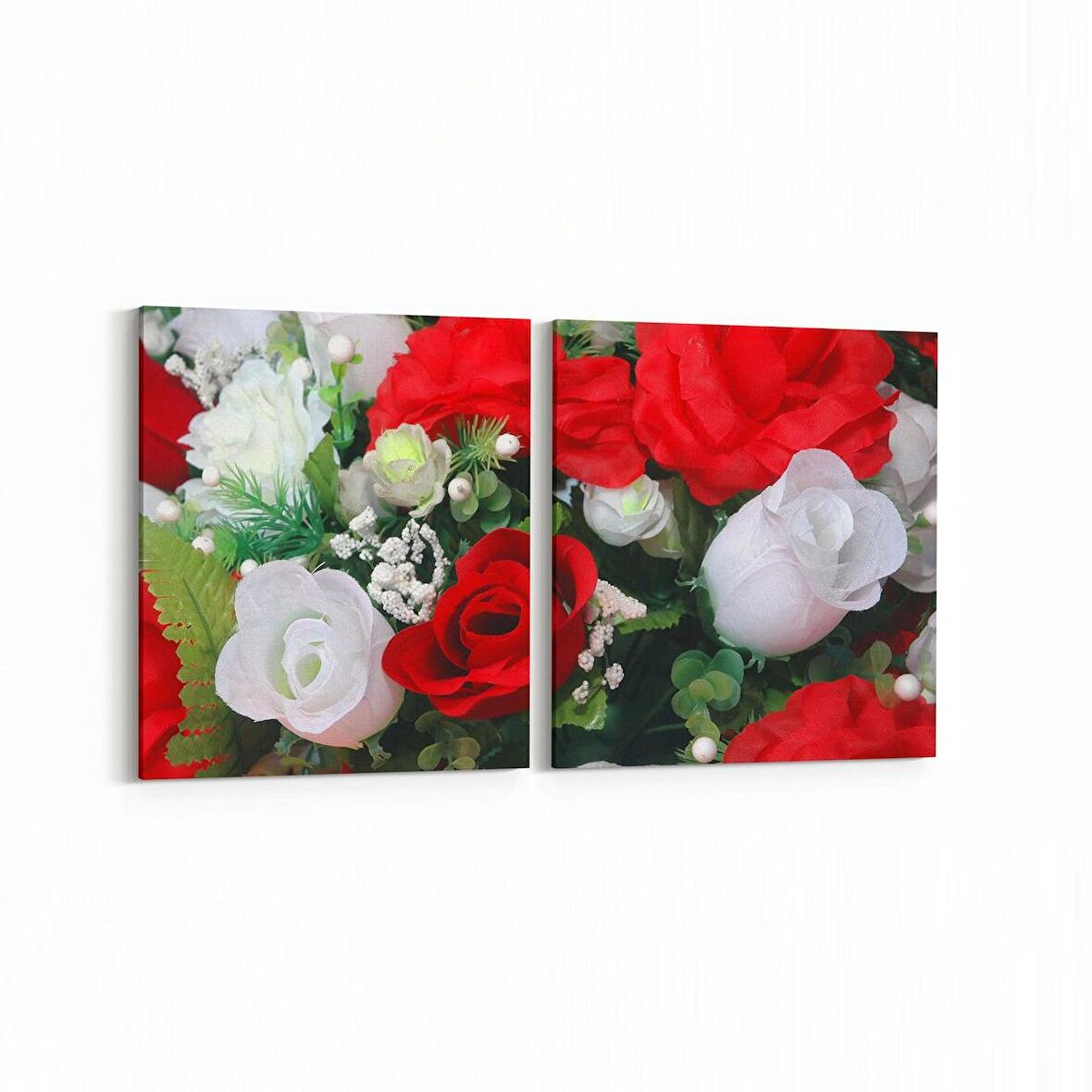 Olla 11554K2Y Çiçek Görseli Kare 2'li Yatay Kanvas Tablo (Ölçü: 125X60)