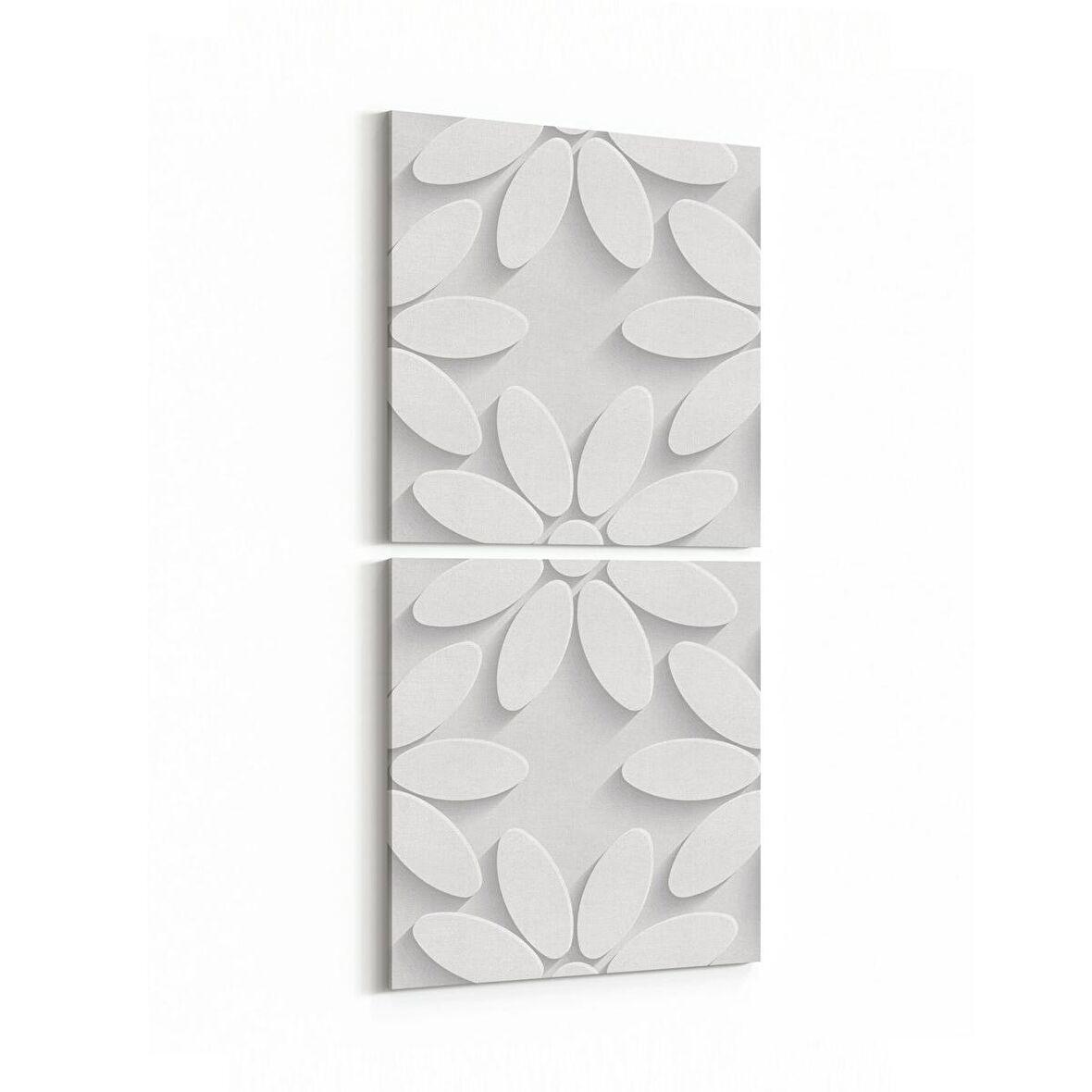 Olla 10450K2D Beyaz Kabartma Görseli Kare 2'li Dikey Kanvas Tablo (Ölçü: 30X65)