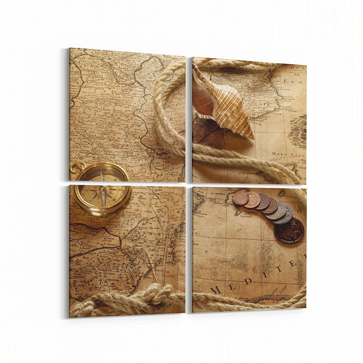 Olla 16208K4 Harita Görseli Kare 4'lü Kanvas Tablo (Ölçü: 145X145)