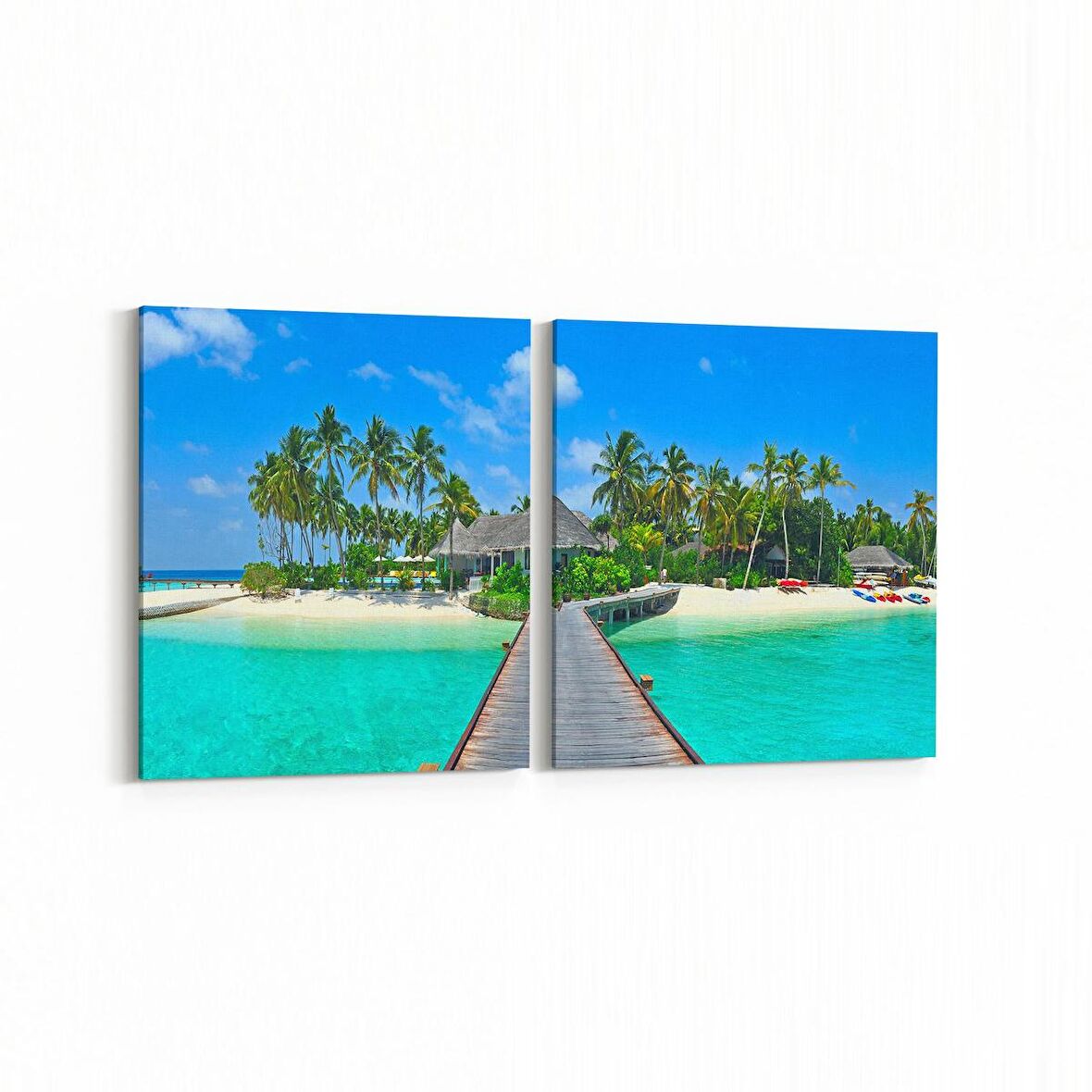 Olla 16603K2Y Kumsal / Sahil Görseli Kare 2'li Yatay Kanvas Tablo (Ölçü: 65X30)