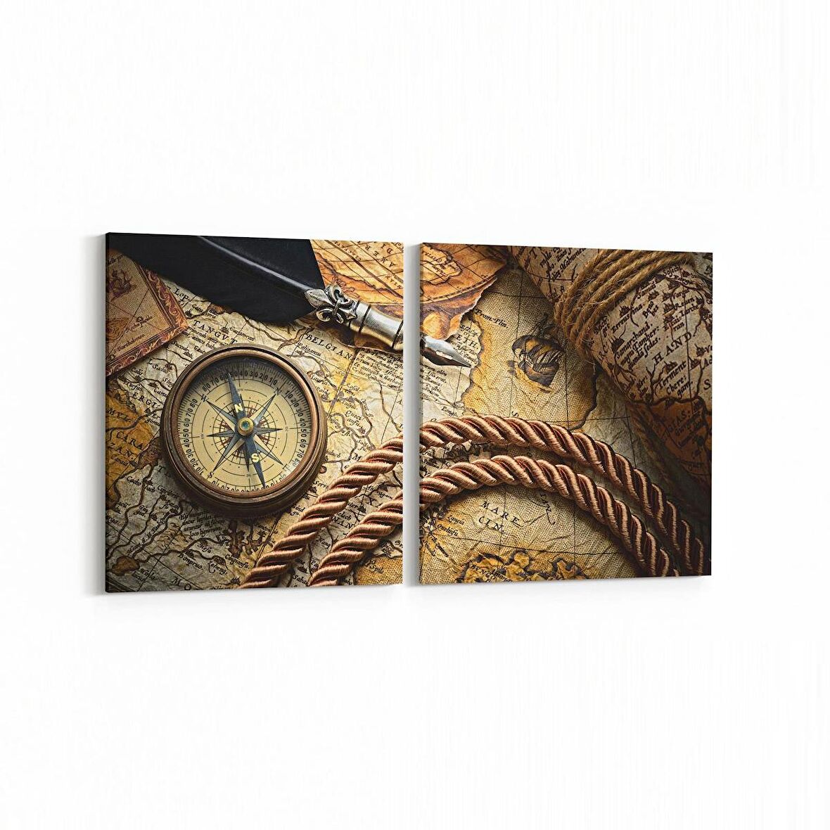 Olla 16180K2Y Harita Görseli Kare 2'li Yatay Kanvas Tablo (Ölçü: 145X70)