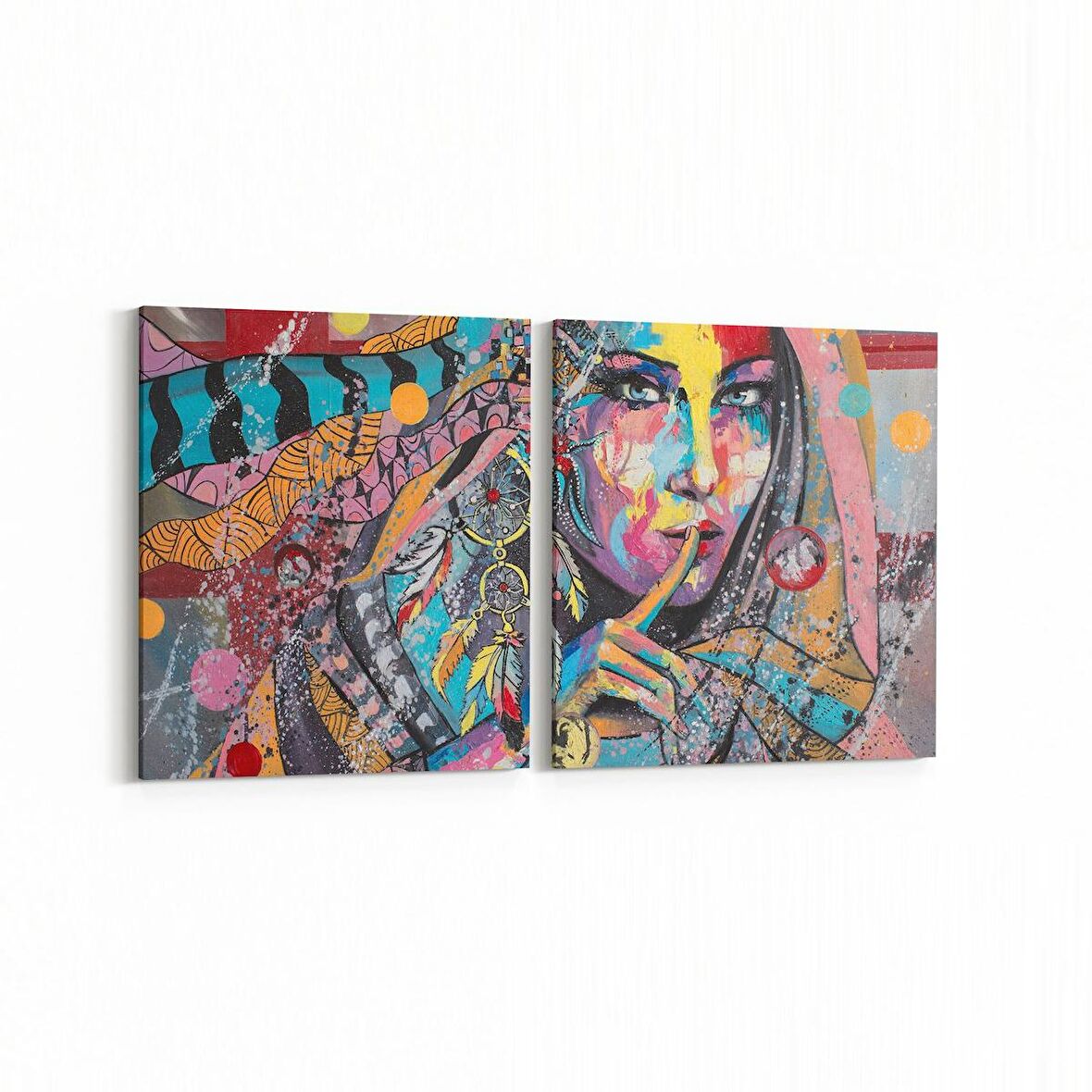 Olla 16317K2Y Kuaför / Berber Görseli Kare 2'li Yatay Kanvas Tablo (Ölçü: 85X40)