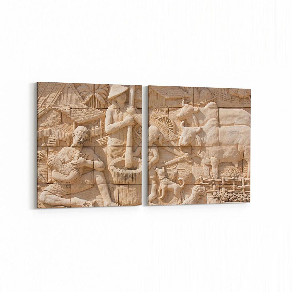 Olla 16266K2Y Heykel / Sanat Görseli Kare 2'li Yatay Kanvas Tablo (Ölçü: 145X70)