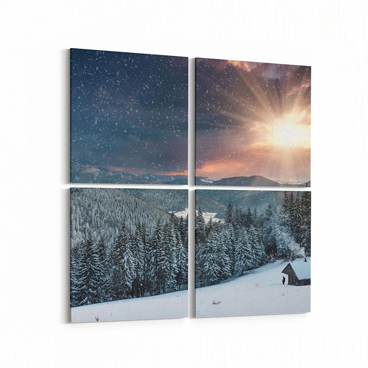 Olla 16023K4 Günbatımı Görseli Kare 4'lü Kanvas Tablo (Ölçü: 145X145)