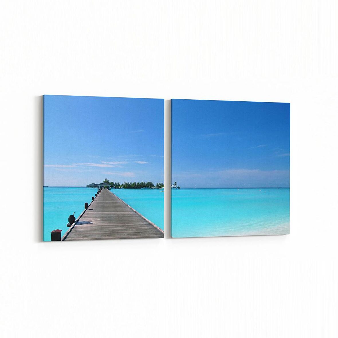 Olla 16483K2Y Kumsal / Sahil Görseli Kare 2'li Yatay Kanvas Tablo (Ölçü: 145X70)