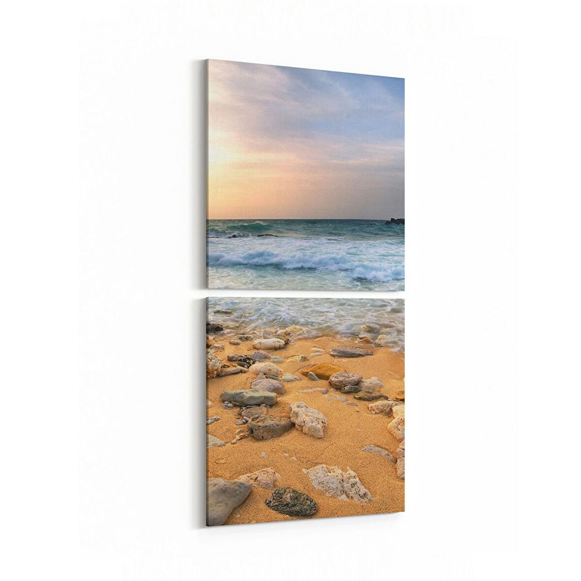 Olla 16577K2D Kumsal / Sahil Görseli Kare 2'li Dikey Kanvas Tablo (Ölçü: 30X65)