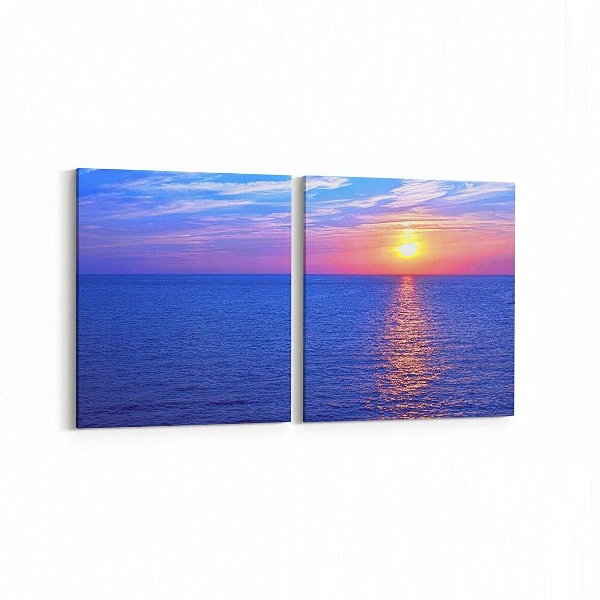 Olla 16026K2Y Günbatımı Görseli Kare 2'li Yatay Kanvas Tablo (Ölçü: 145X70)