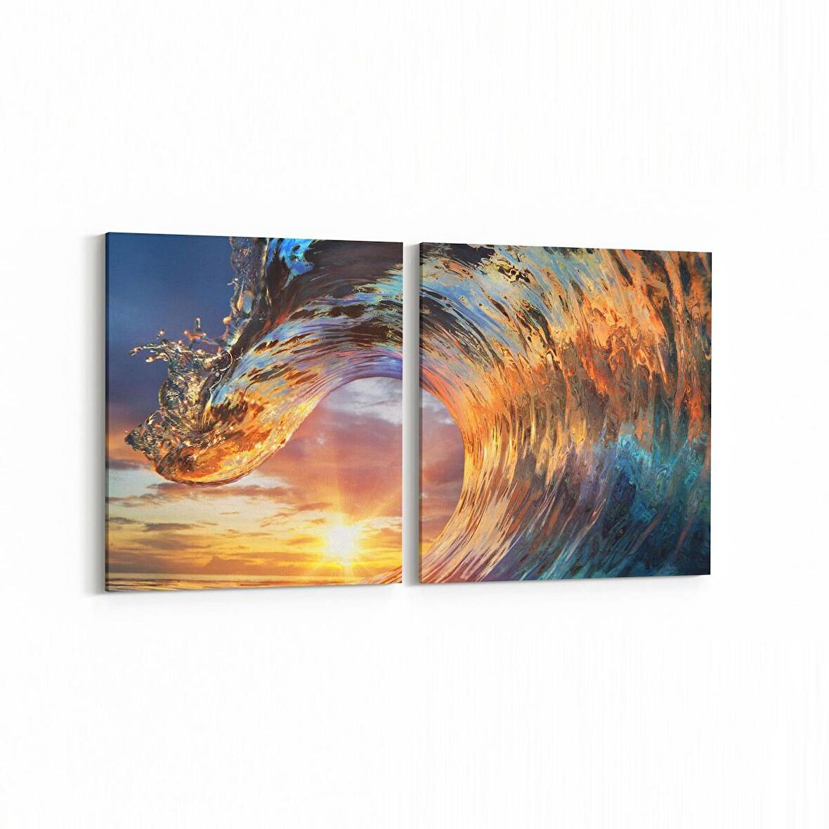 Olla 13009K2Y Deniz / Okyanus Görseli Kare 2'li Yatay Kanvas Tablo (Ölçü: 125X60)