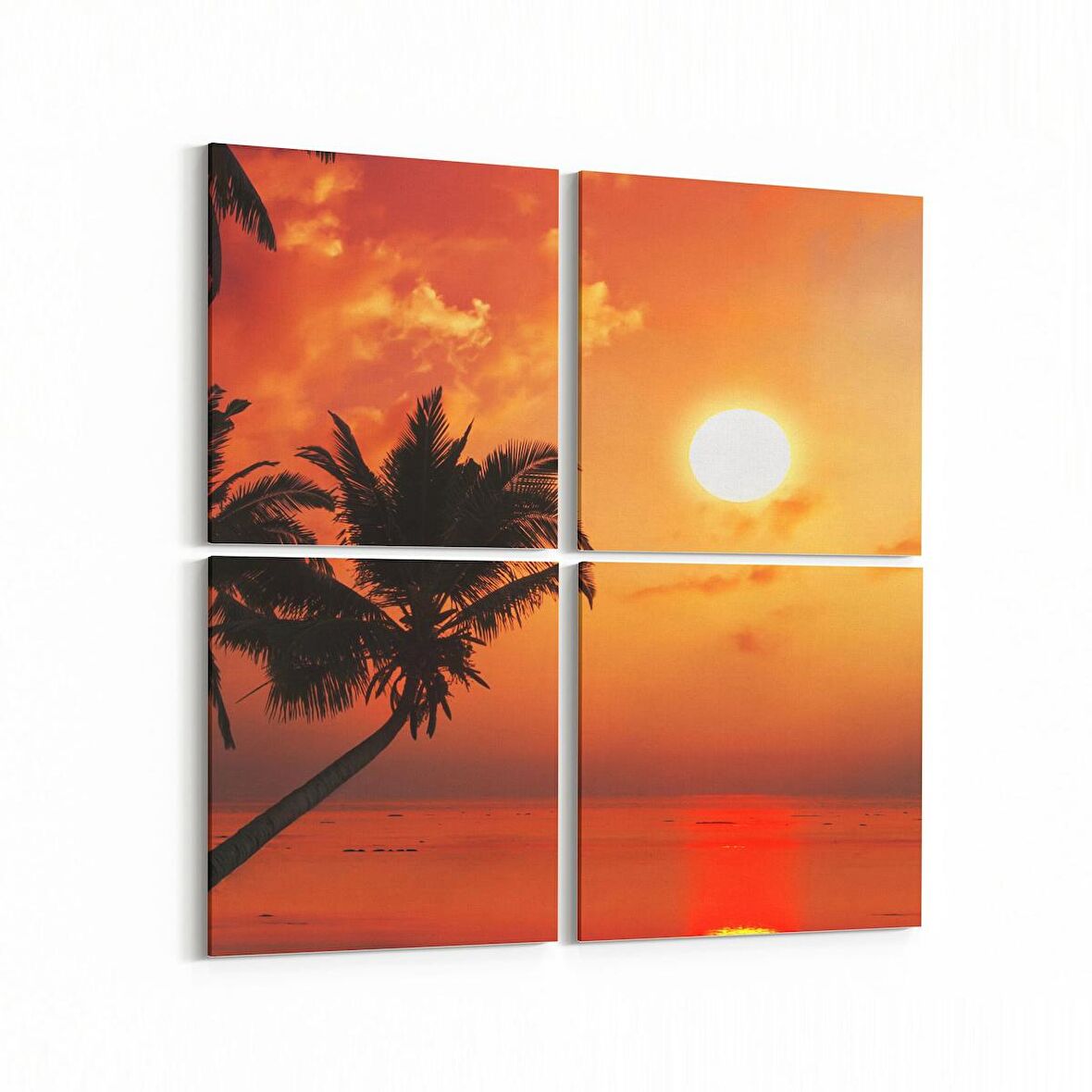 Olla 15947K4 Günbatımı Görseli Kare 4'lü Kanvas Tablo (Ölçü: 145X145)