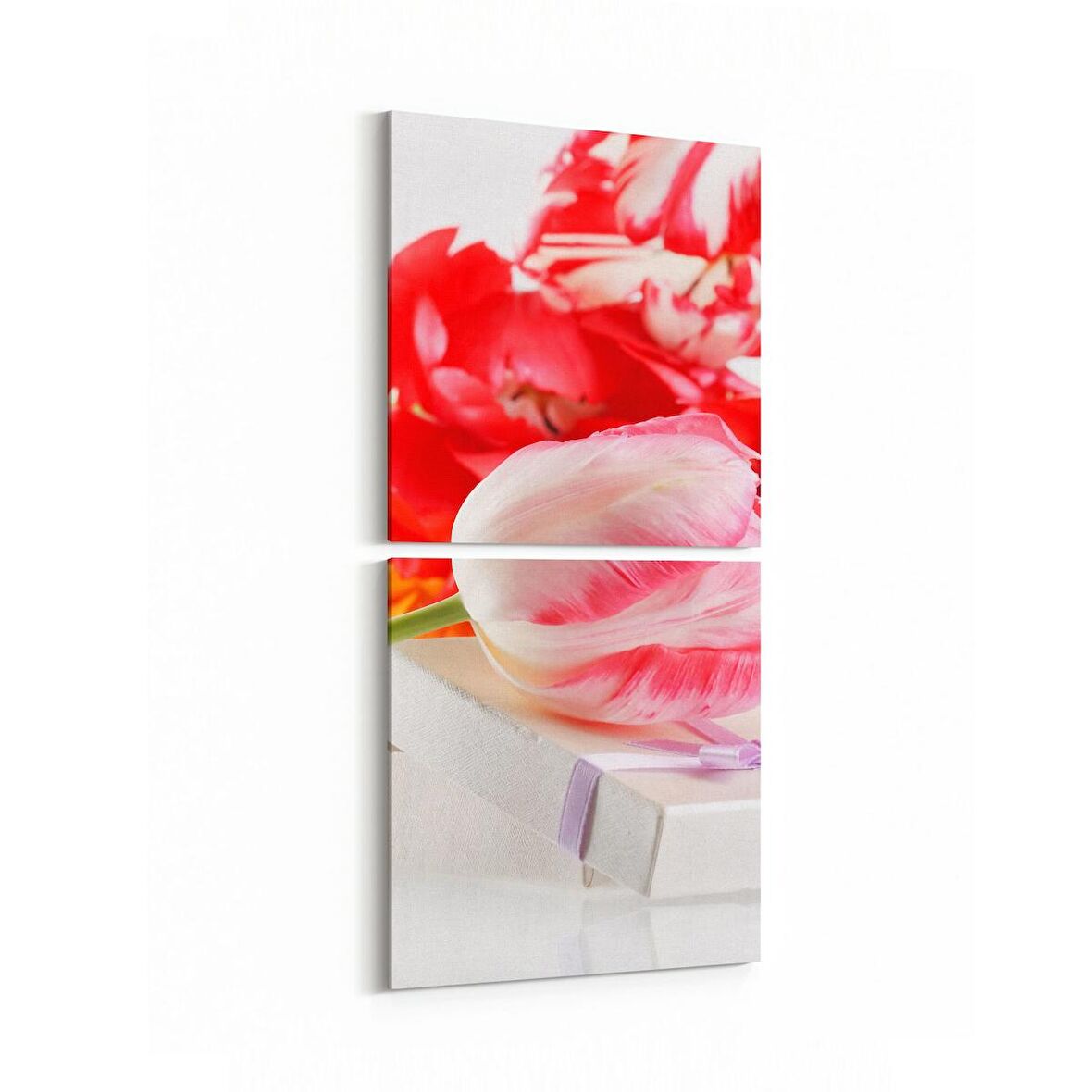 Olla 11615K2D Çiçek Görseli Kare 2'li Dikey Kanvas Tablo (Ölçü: 30X65)