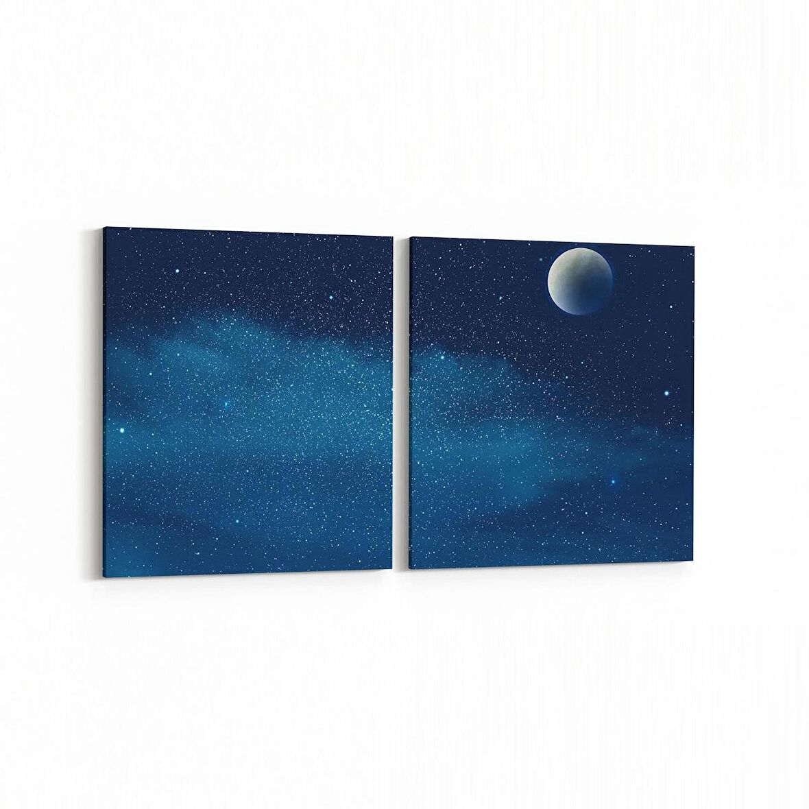 Olla 14791K2Y Gece Gökyüzü Görseli Kare 2'li Yatay Kanvas Tablo (Ölçü: 125X60)