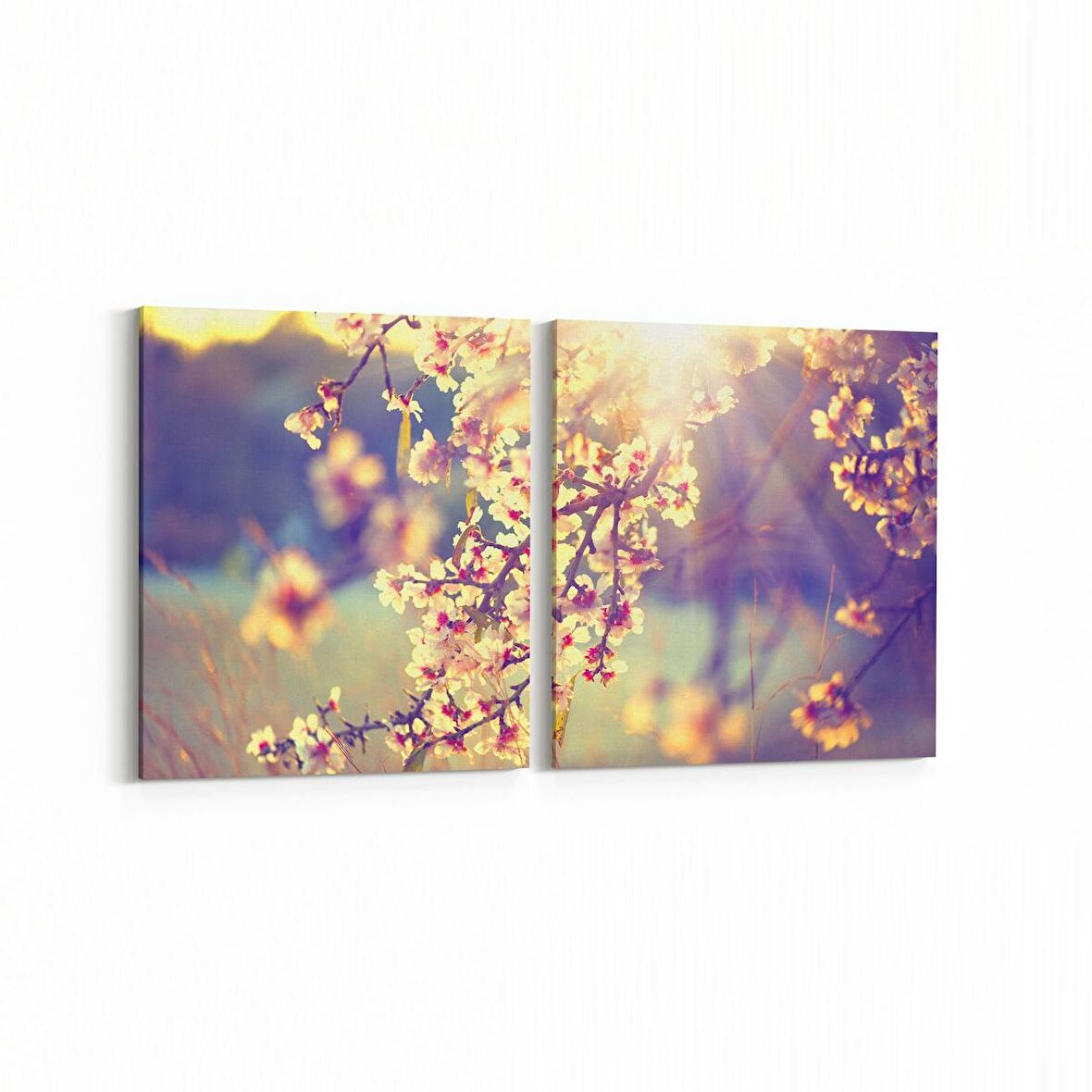 Olla 10746K2Y Ağaç Görseli Kare 2'li Yatay Kanvas Tablo (Ölçü: 65X30)