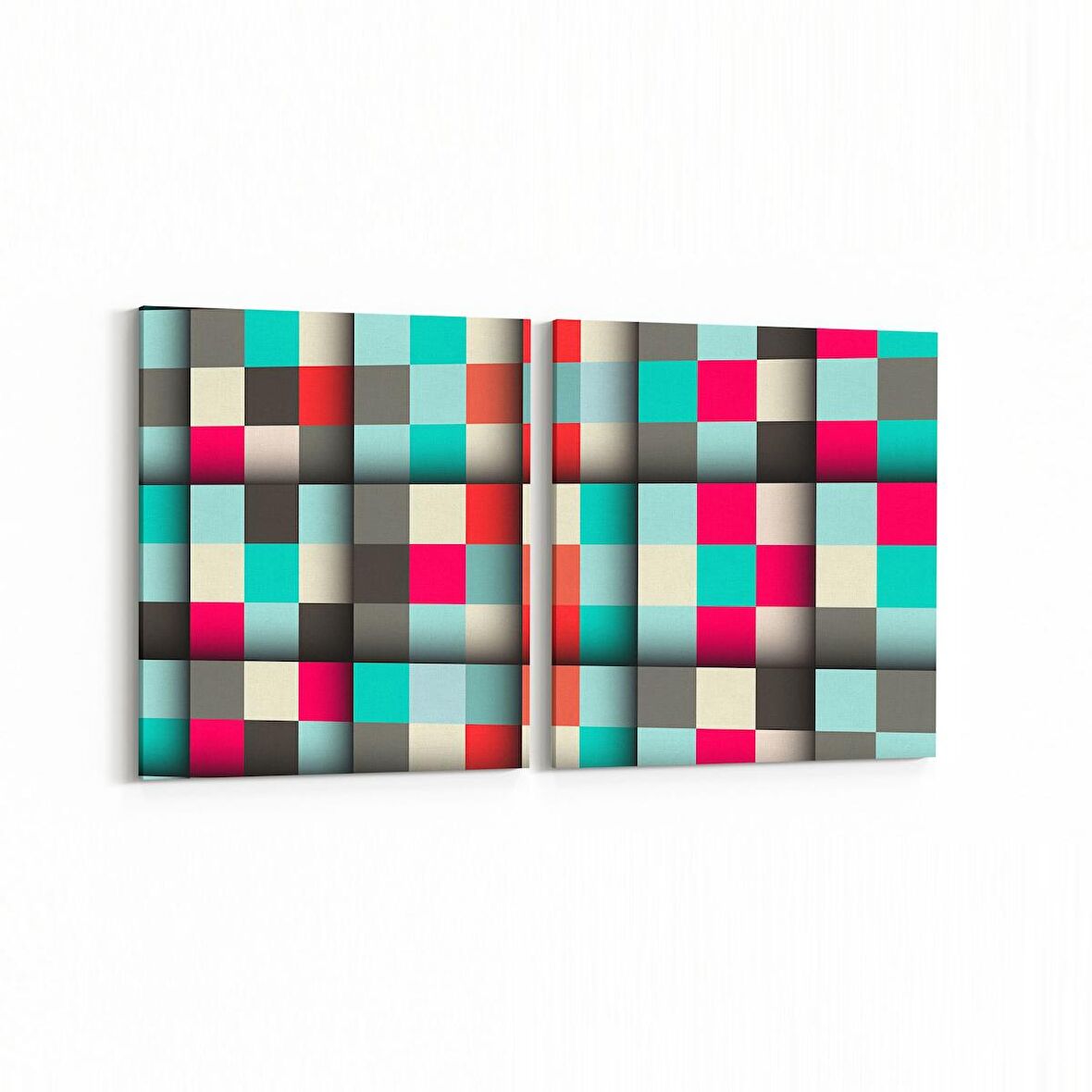 Olla 10029K2Y Abstract 3 Boyut Görsel Kare 2'li Yatay Kanvas Tablo (Ölçü: 65X30)