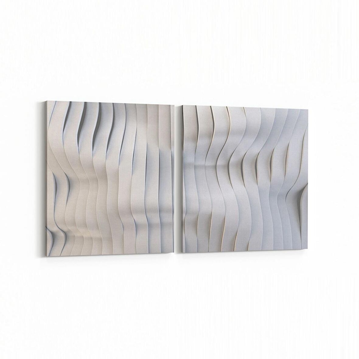 Olla 10453K2Y Beyaz Kabartma Görseli Kare 2'li Yatay Kanvas Tablo (Ölçü: 85X40)