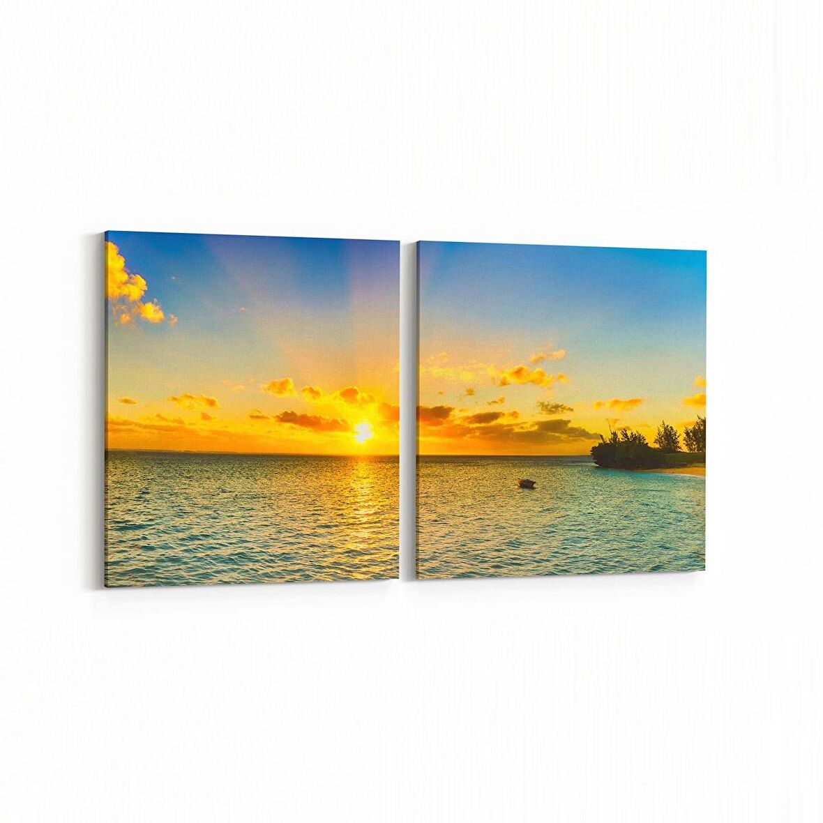 Olla 16083K2Y Günbatımı Görseli Kare 2'li Yatay Kanvas Tablo (Ölçü: 125X60)