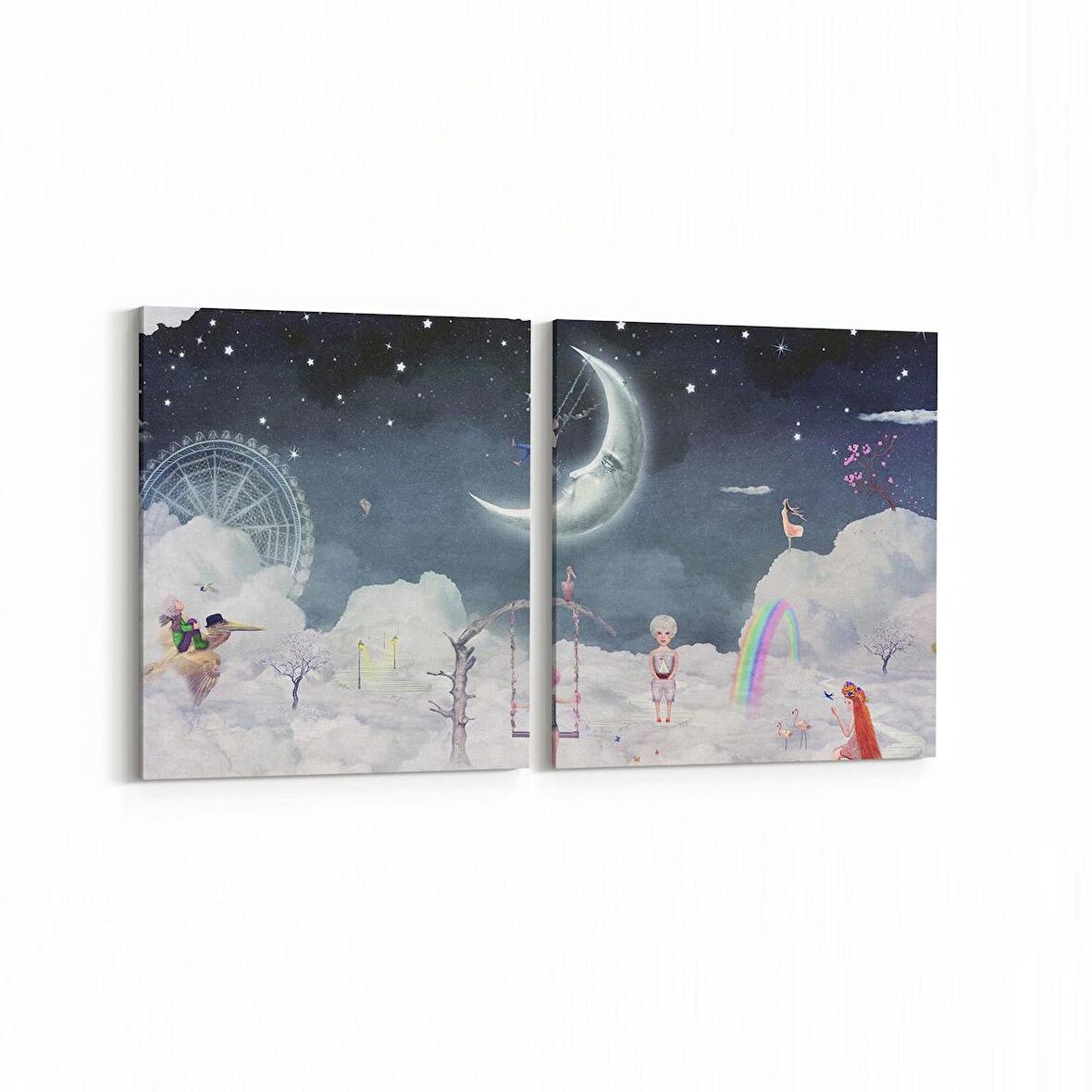 Olla 12770K2Y Çocuk Odası Görseli 2'li Yatay Kanvas Tablo (Ölçü: 125X60)