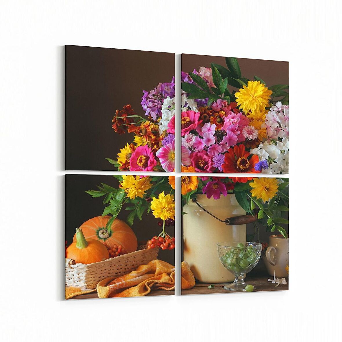 Olla 11780K4 Çiçek Görseli Kare 4'lü Kanvas Tablo (Ölçü: 145X145)