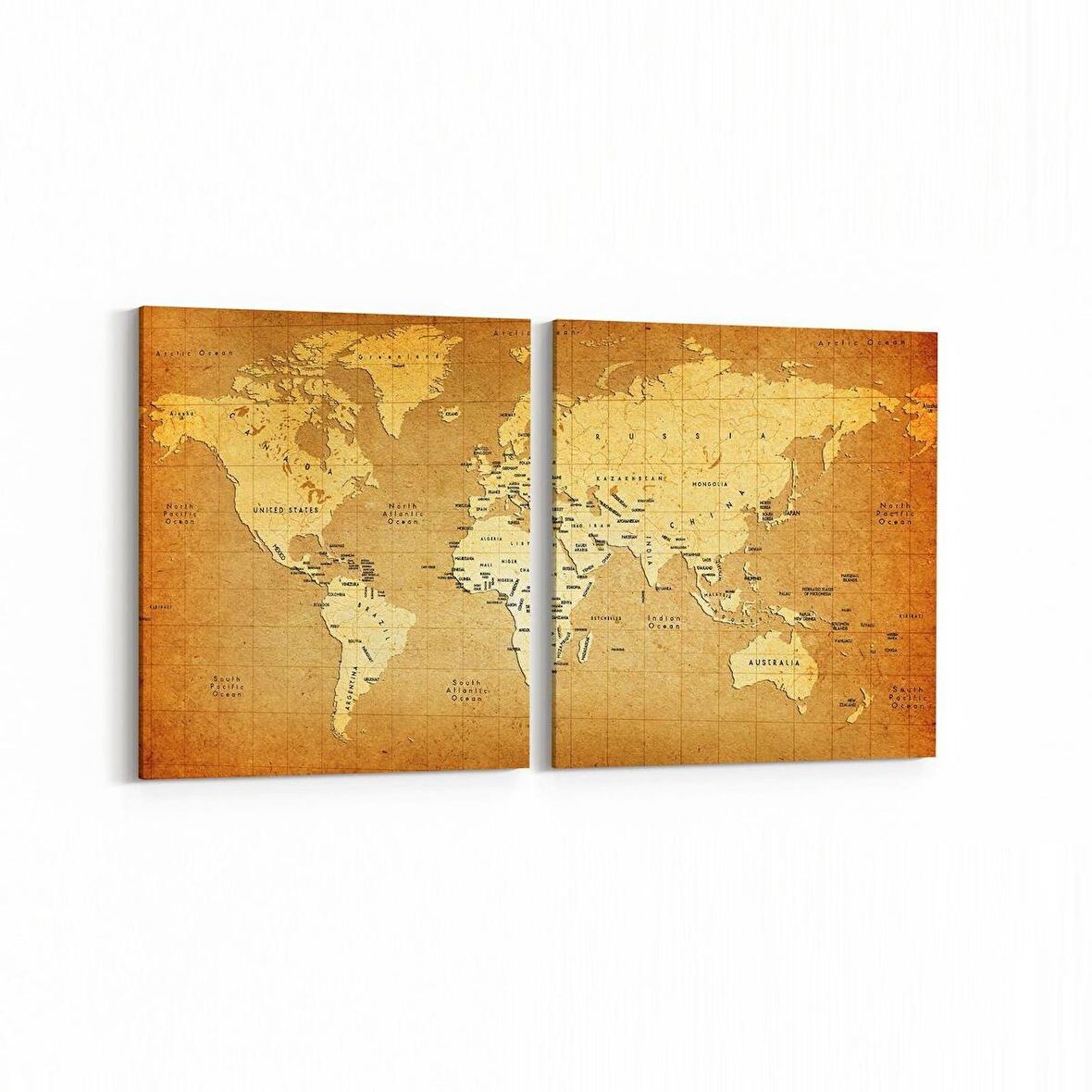 Olla 16168K2Y Harita Görseli Kare 2'li Yatay Kanvas Tablo (Ölçü: 145X70)