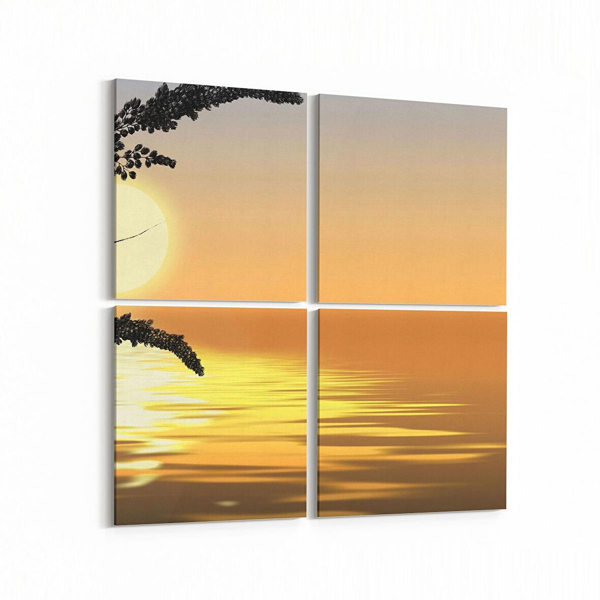 Olla 16137K4 Günbatımı Görseli Kare 4'lü Kanvas Tablo (Ölçü: 145X145)