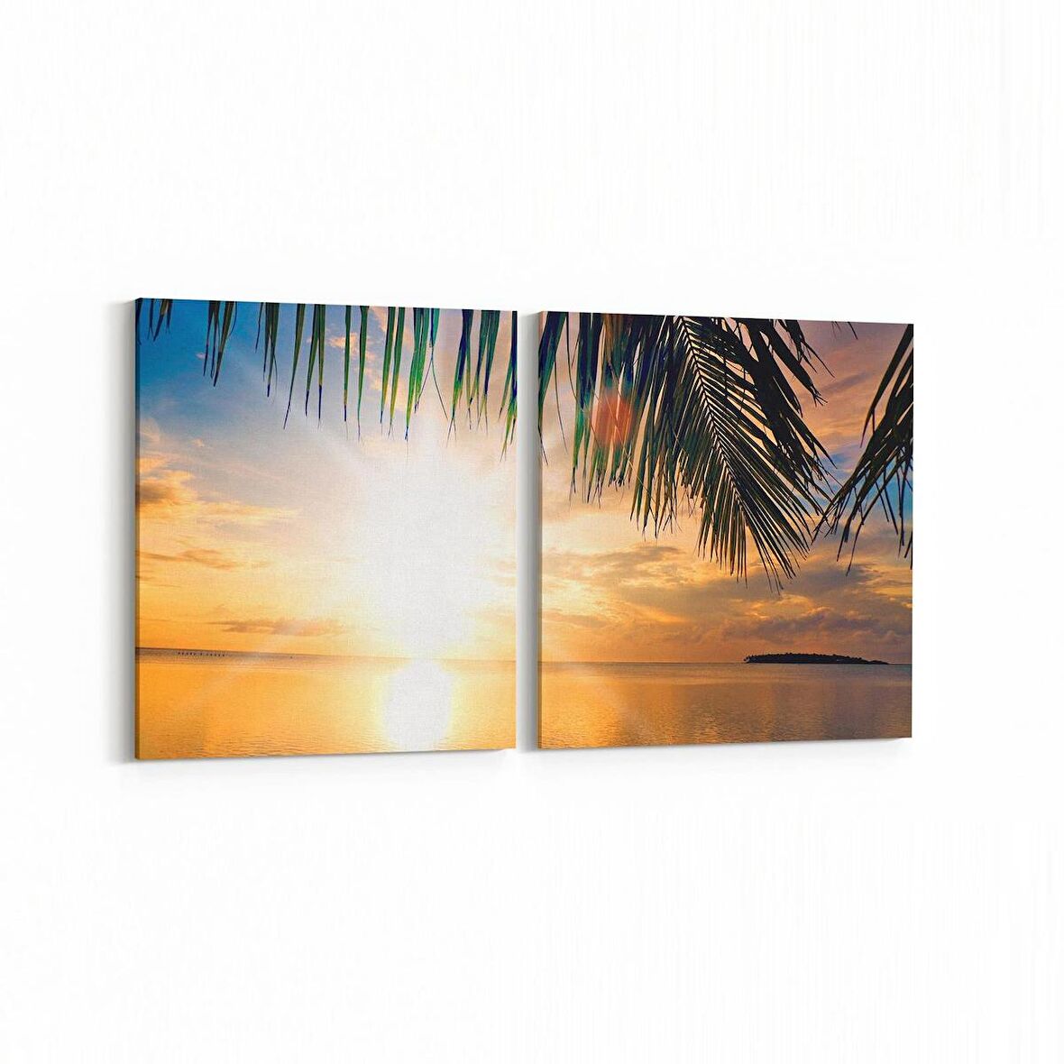 Olla 16123K2Y Günbatımı Görseli Kare 2'li Yatay Kanvas Tablo (Ölçü: 85X40)