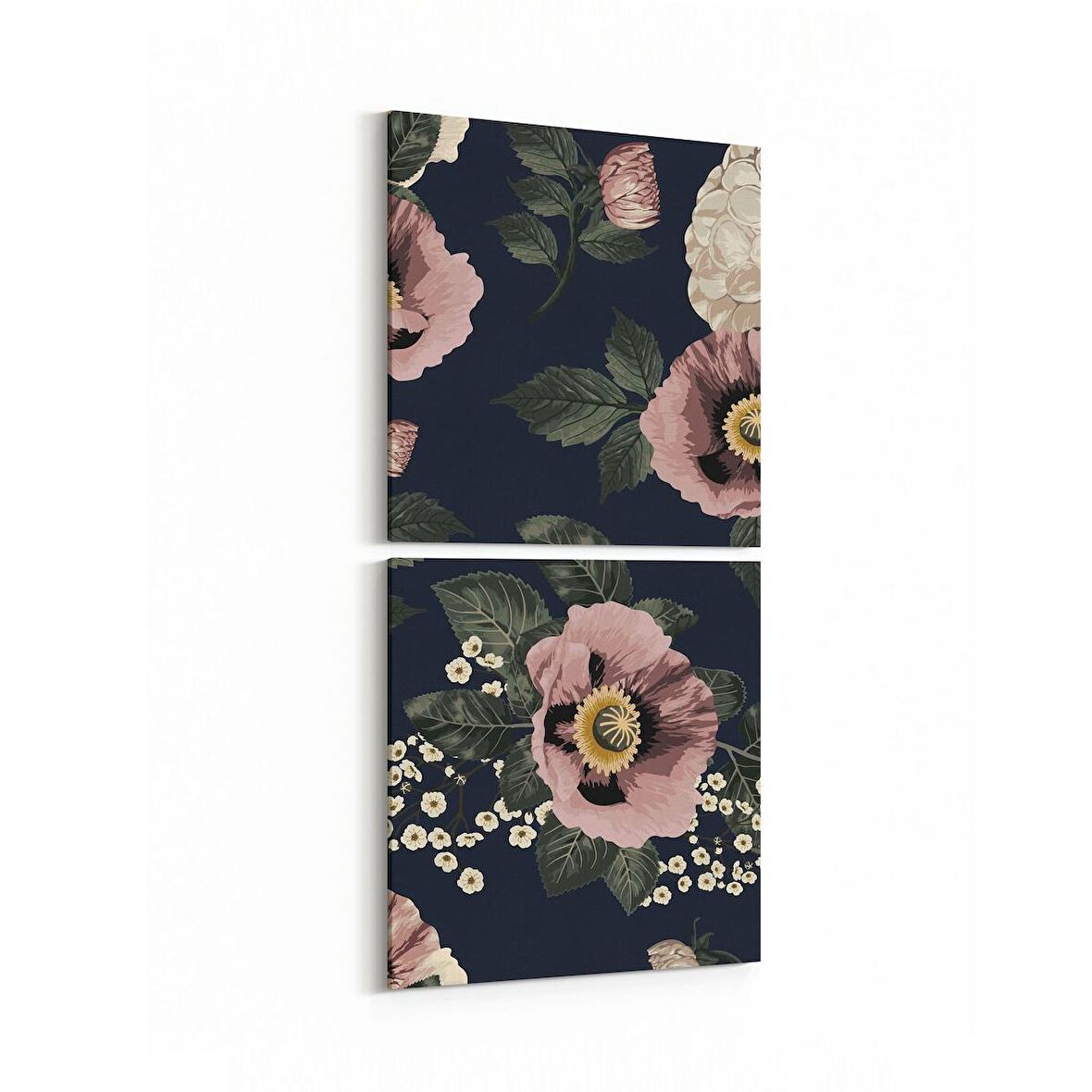 Olla 11772K2D Çiçek Görseli Kare 2'li Dikey Kanvas Tablo (Ölçü: 30X65)