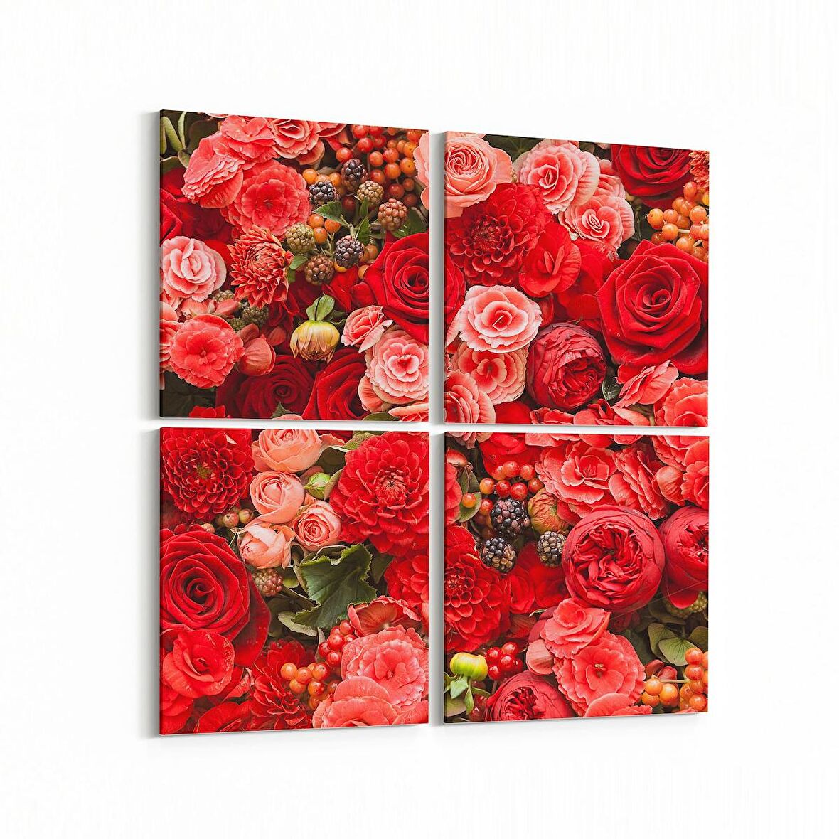 Olla 11555K4 Çiçek Görseli Kare 4'lü Kanvas Tablo (Ölçü: 105X105)