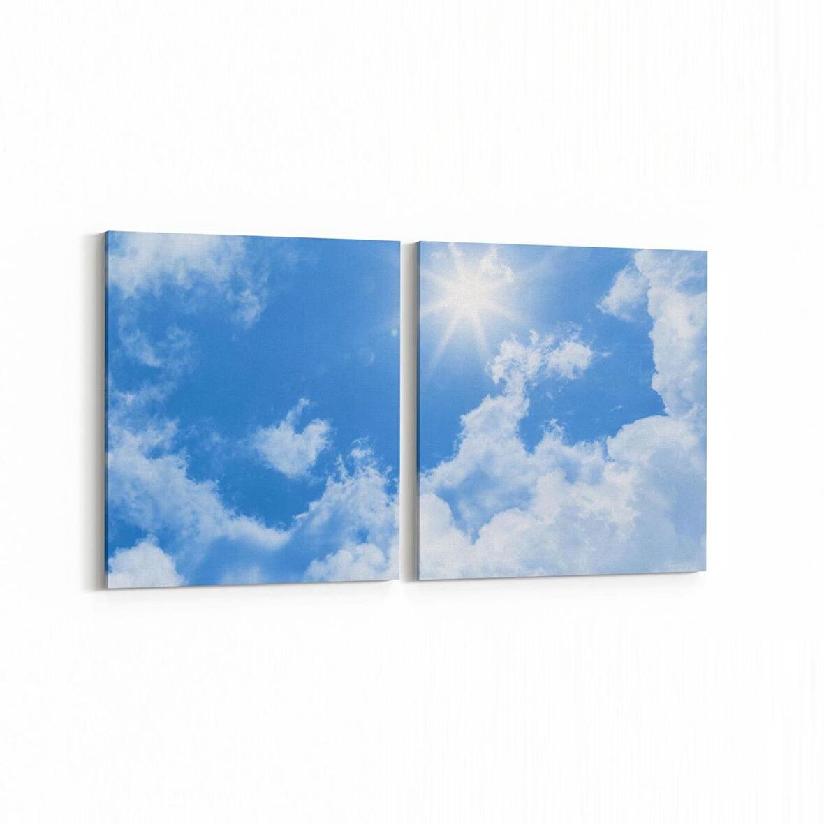 Olla 15789K2Y Gökyüzü Bulut Görseli Kare 2'li Yatay Kanvas Tablo (Ölçü: 85X40)