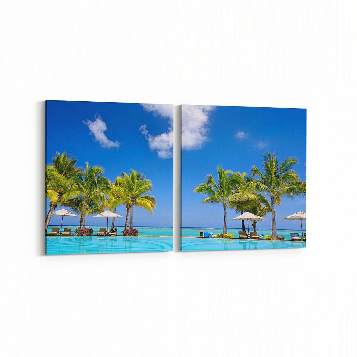 Olla 16480K2Y Kumsal / Sahil Görseli Kare 2'li Yatay Kanvas Tablo (Ölçü: 145X70)