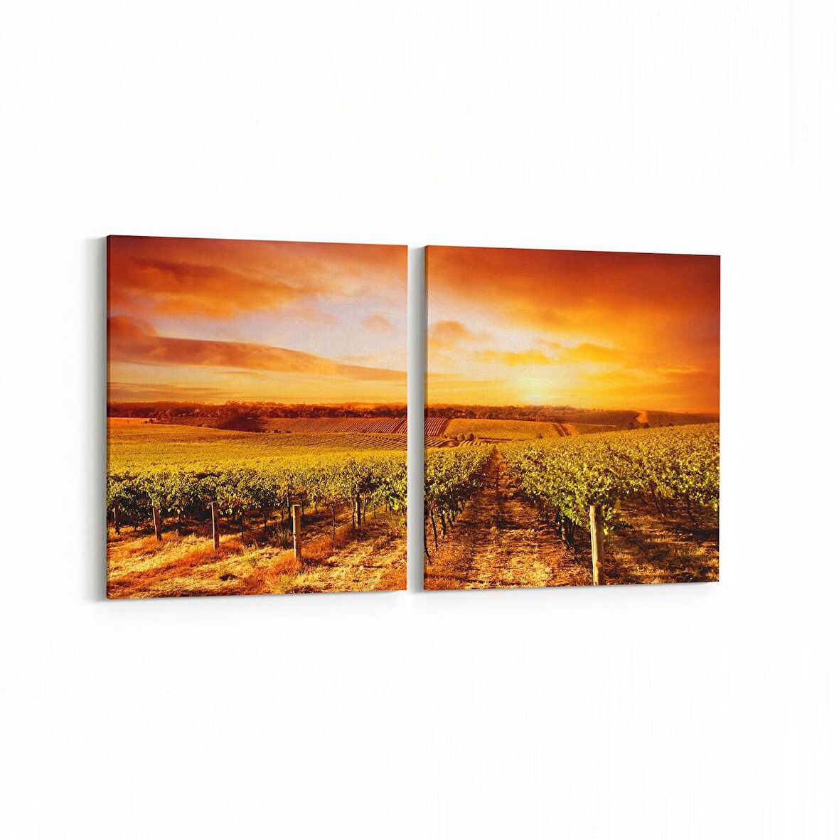 Olla 16018K2Y Günbatımı Görseli Kare 2'li Yatay Kanvas Tablo (Ölçü: 145X70)