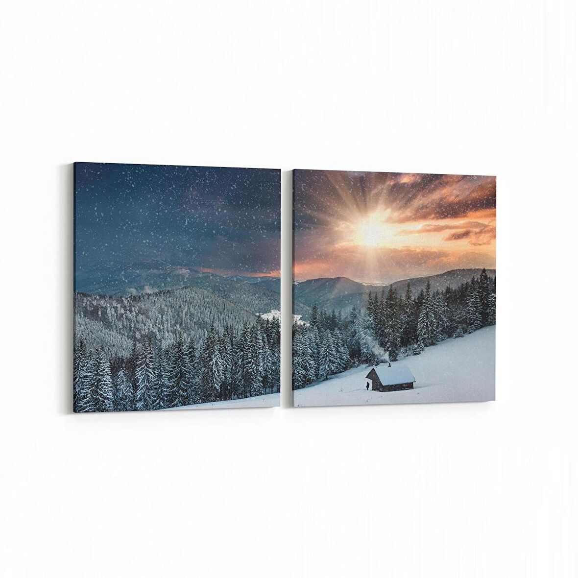 Olla 16023K2Y Günbatımı Görseli Kare 2'li Yatay Kanvas Tablo (Ölçü: 85X40)