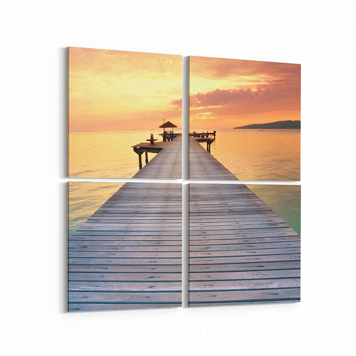 Olla 15958K4 Günbatımı Görseli Kare 4'lü Kanvas Tablo (Ölçü: 125X125)