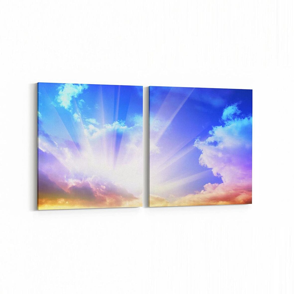 Olla 15946K2Y Günbatımı Görseli Kare 2'li Yatay Kanvas Tablo (Ölçü: 145X70)