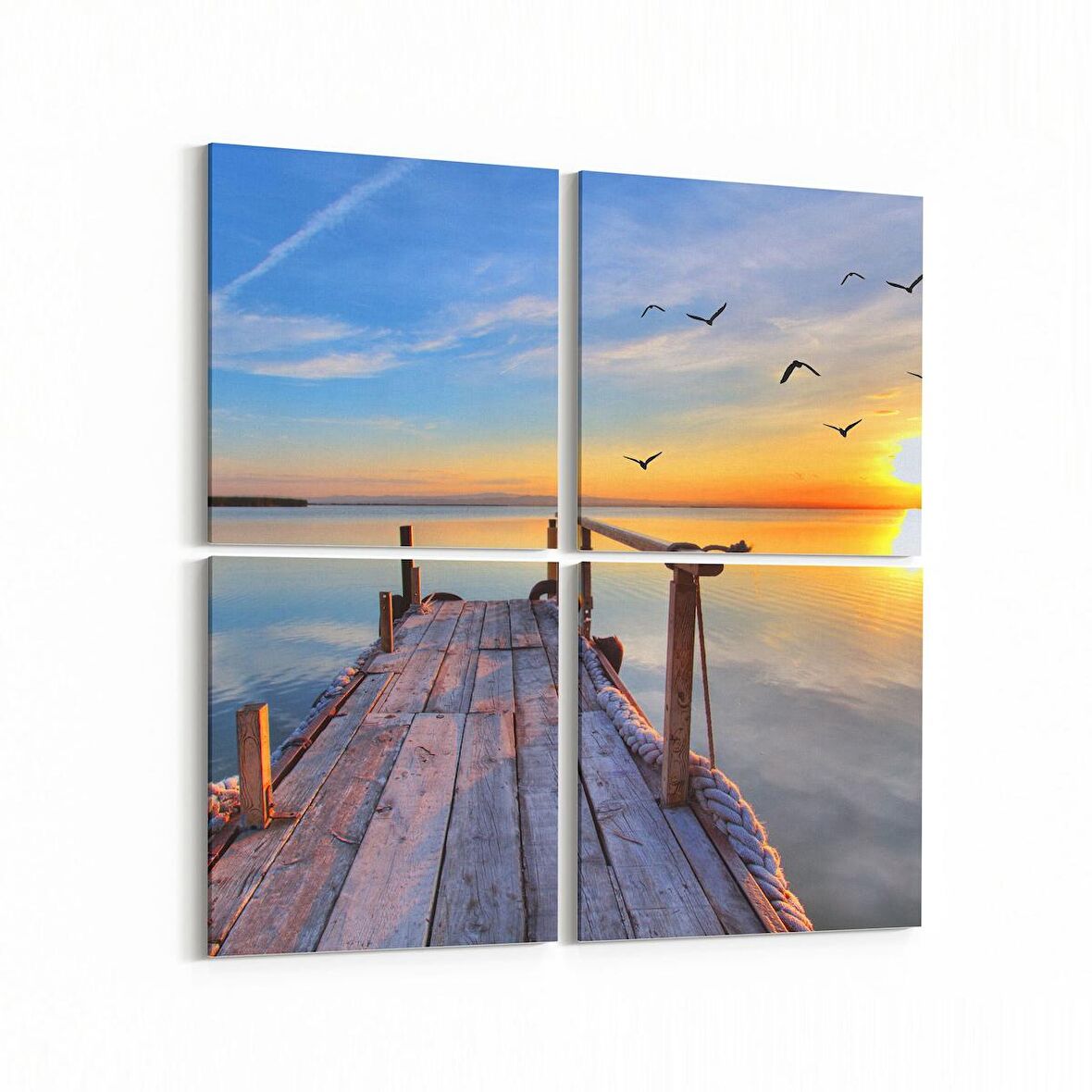 Olla 15914K4 Günbatımı Görseli Kare 4'lü Kanvas Tablo (Ölçü: 65X65)