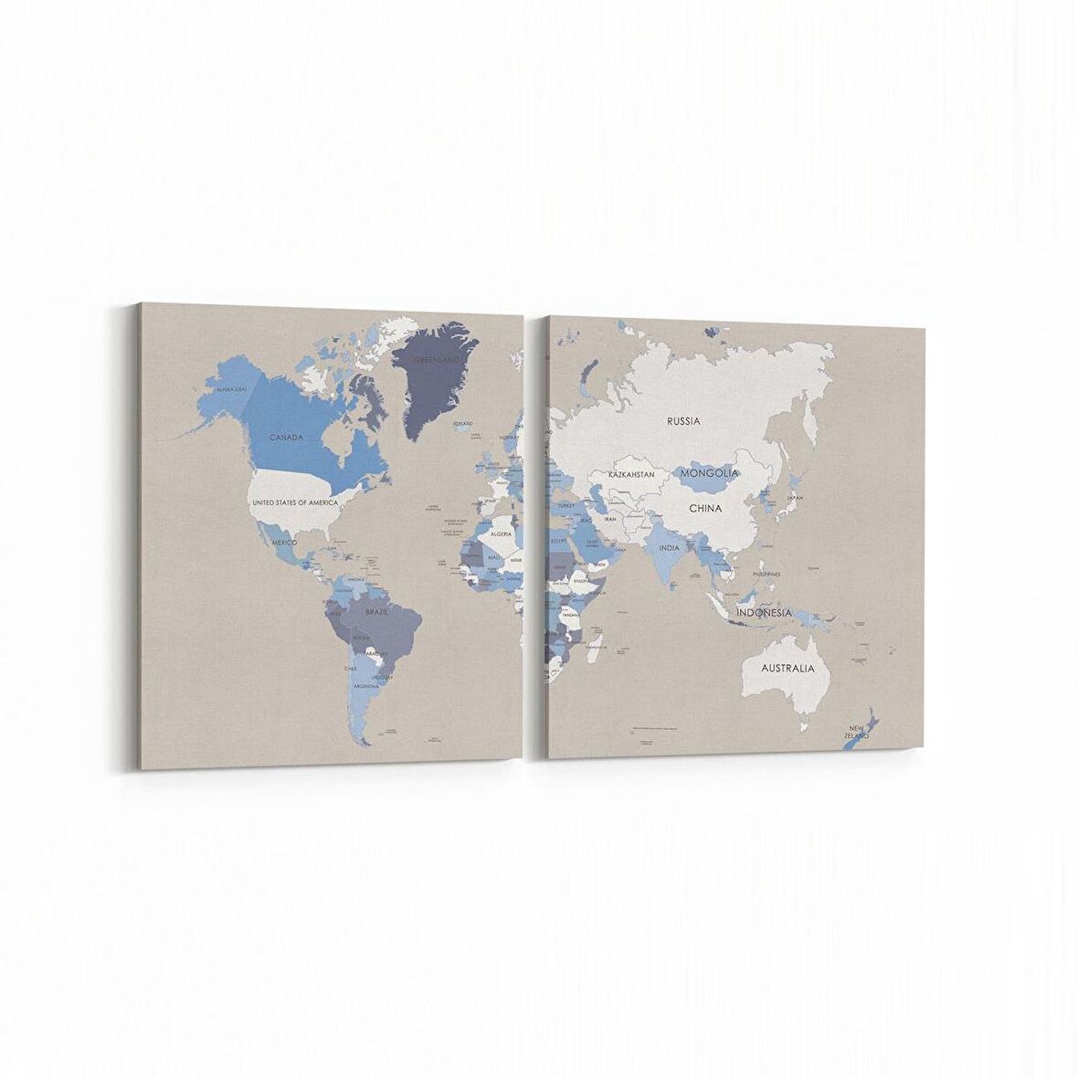 Olla 16173K2Y Harita Görseli Kare 2'li Yatay Kanvas Tablo (Ölçü: 145X70)