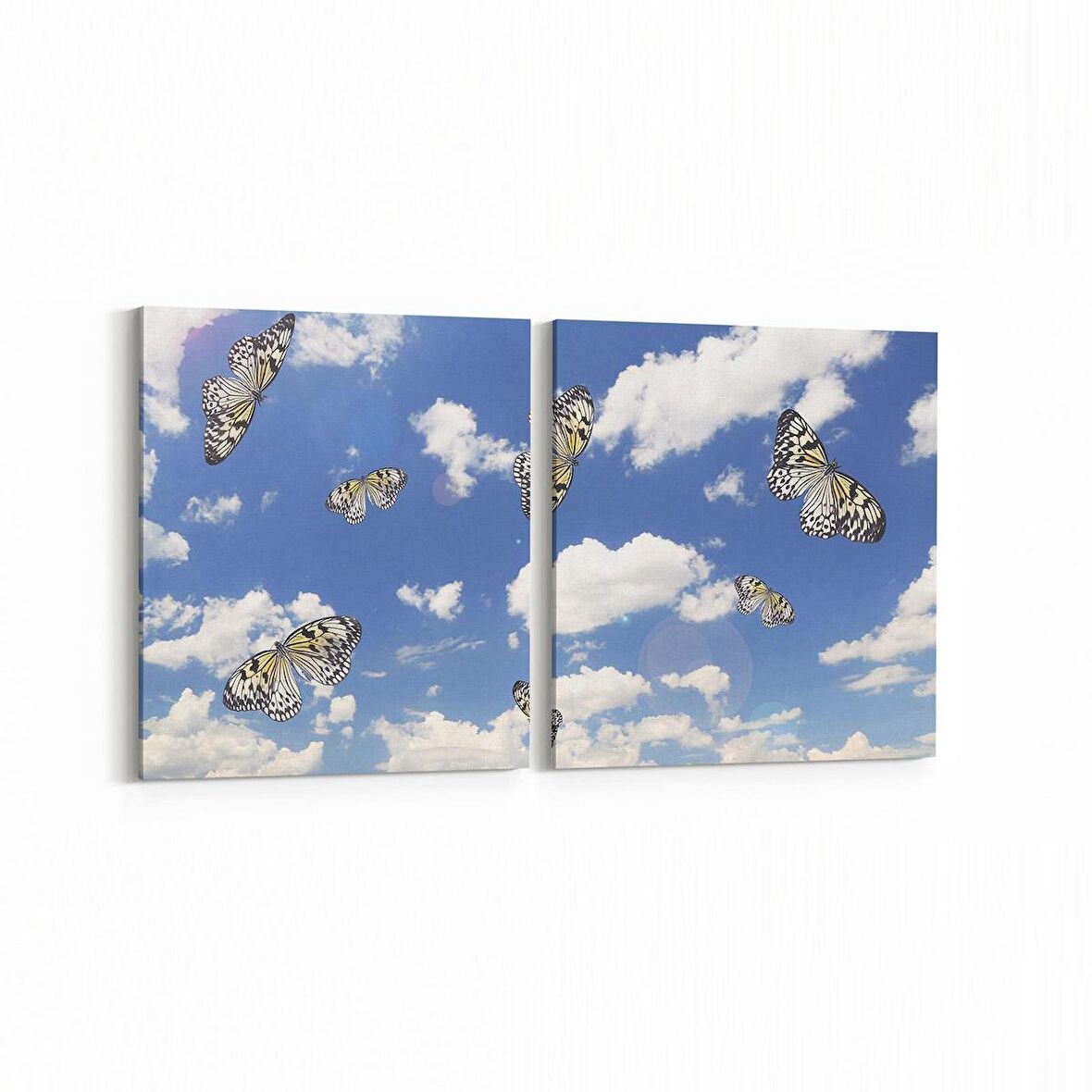 Olla 15849K2Y Gökyüzü Kuşlar Görseli Kare 2'li Yatay Kanvas Tablo (Ölçü: 65X30)