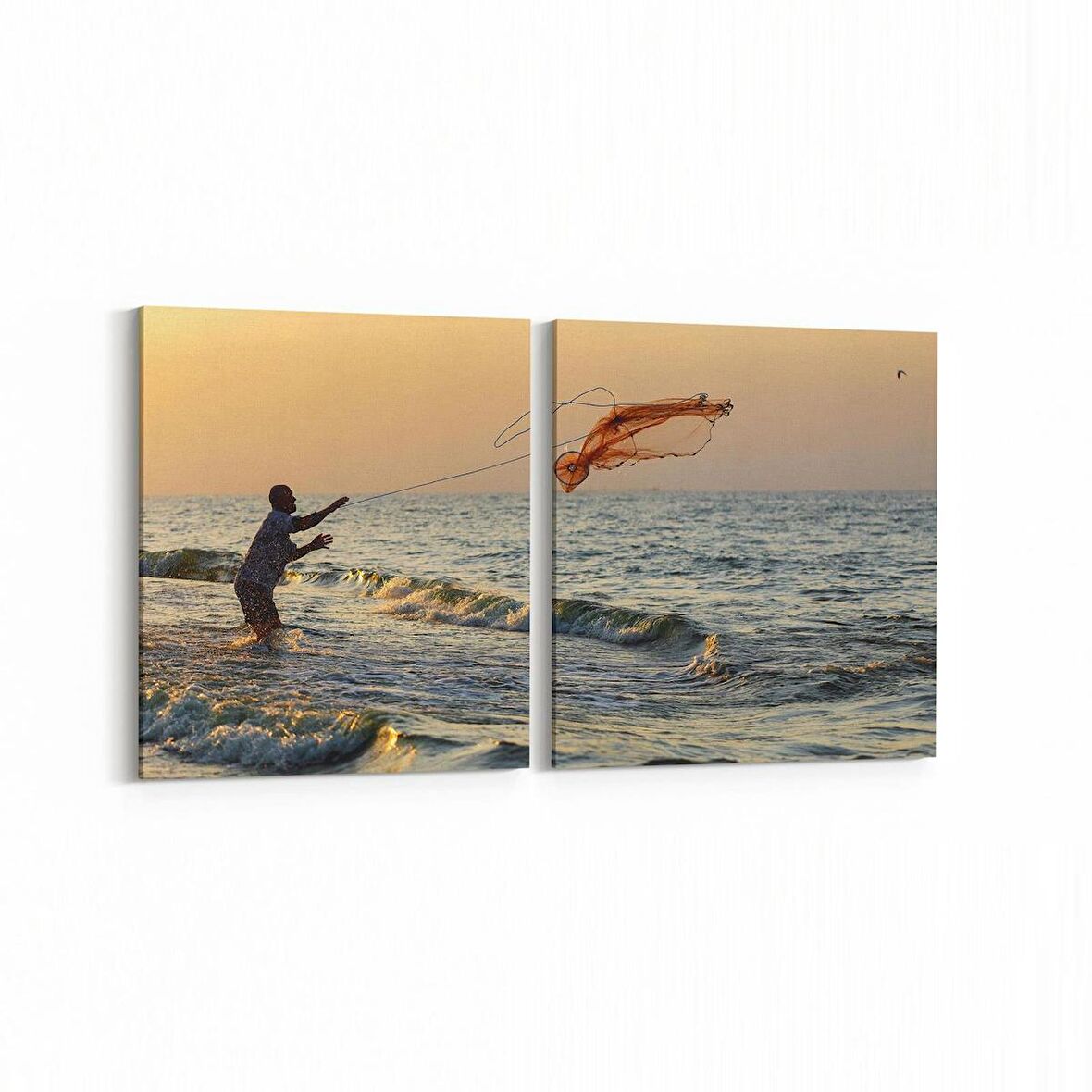 Olla 15983K2Y Günbatımı Görseli Kare 2'li Yatay Kanvas Tablo (Ölçü: 125X60)