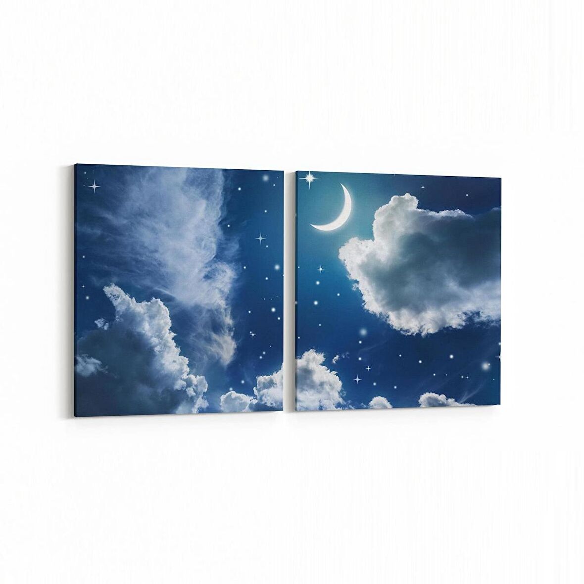 Olla 14715K2Y Gece Gökyüzü Görseli Kare 2'li Yatay Kanvas Tablo (Ölçü: 85X40)