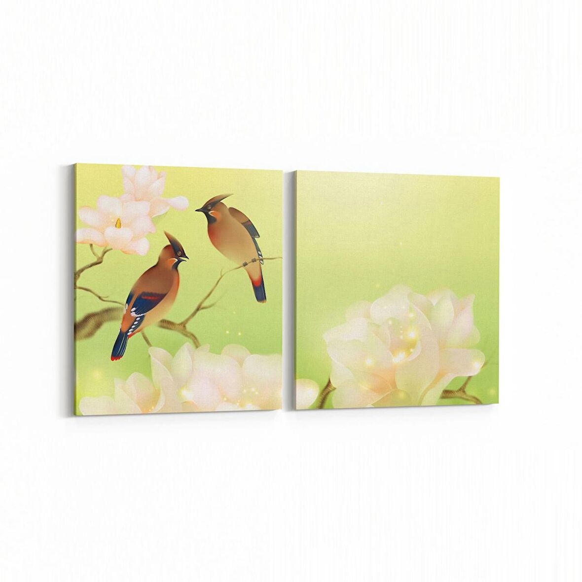 Olla 11737K2Y Orkide Çiçek Görseli 2'li Yatay Kanvas Tablo (Ölçü: 65X30)