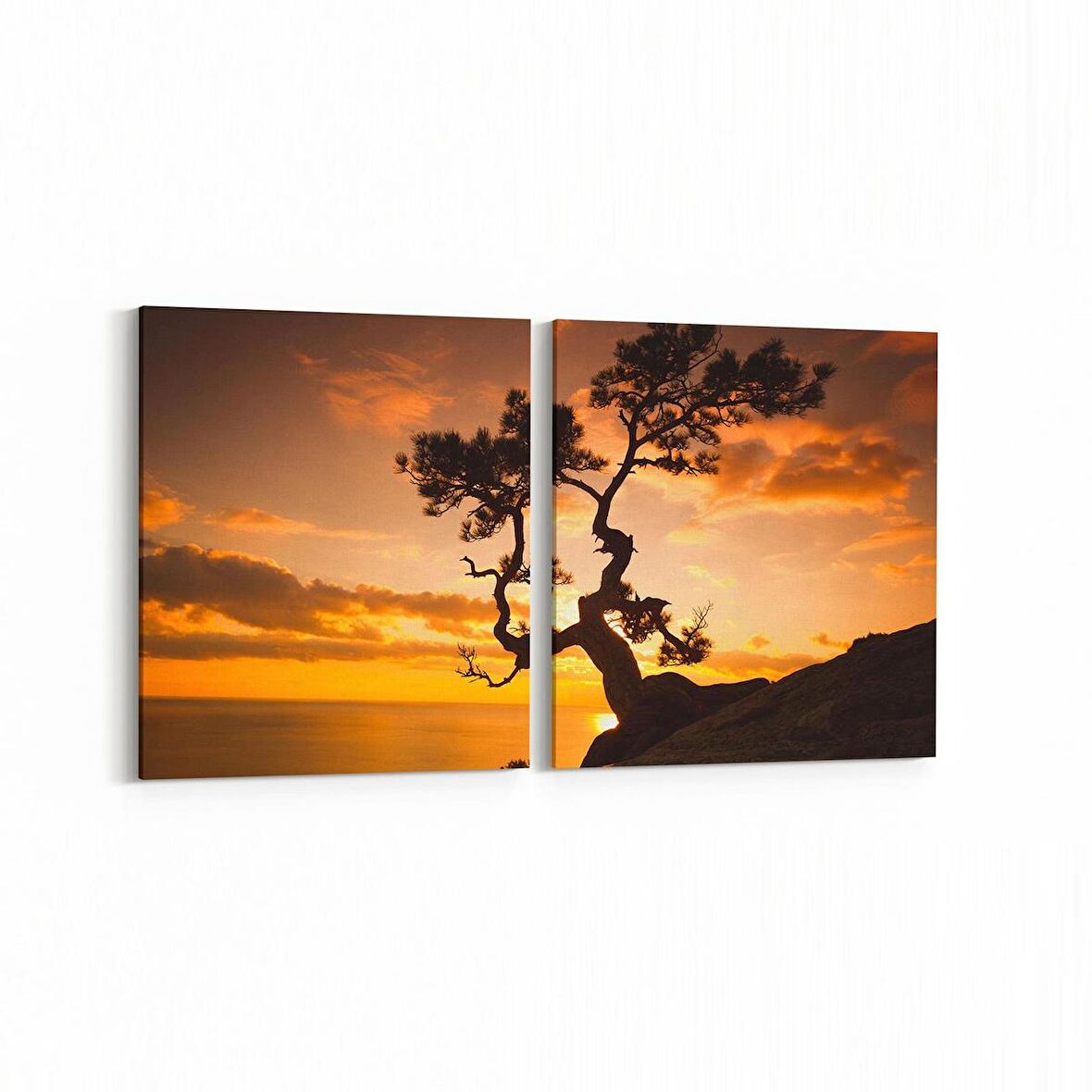 Olla 16135K2Y Günbatımı Görseli Kare 2'li Yatay Kanvas Tablo (Ölçü: 145X70)