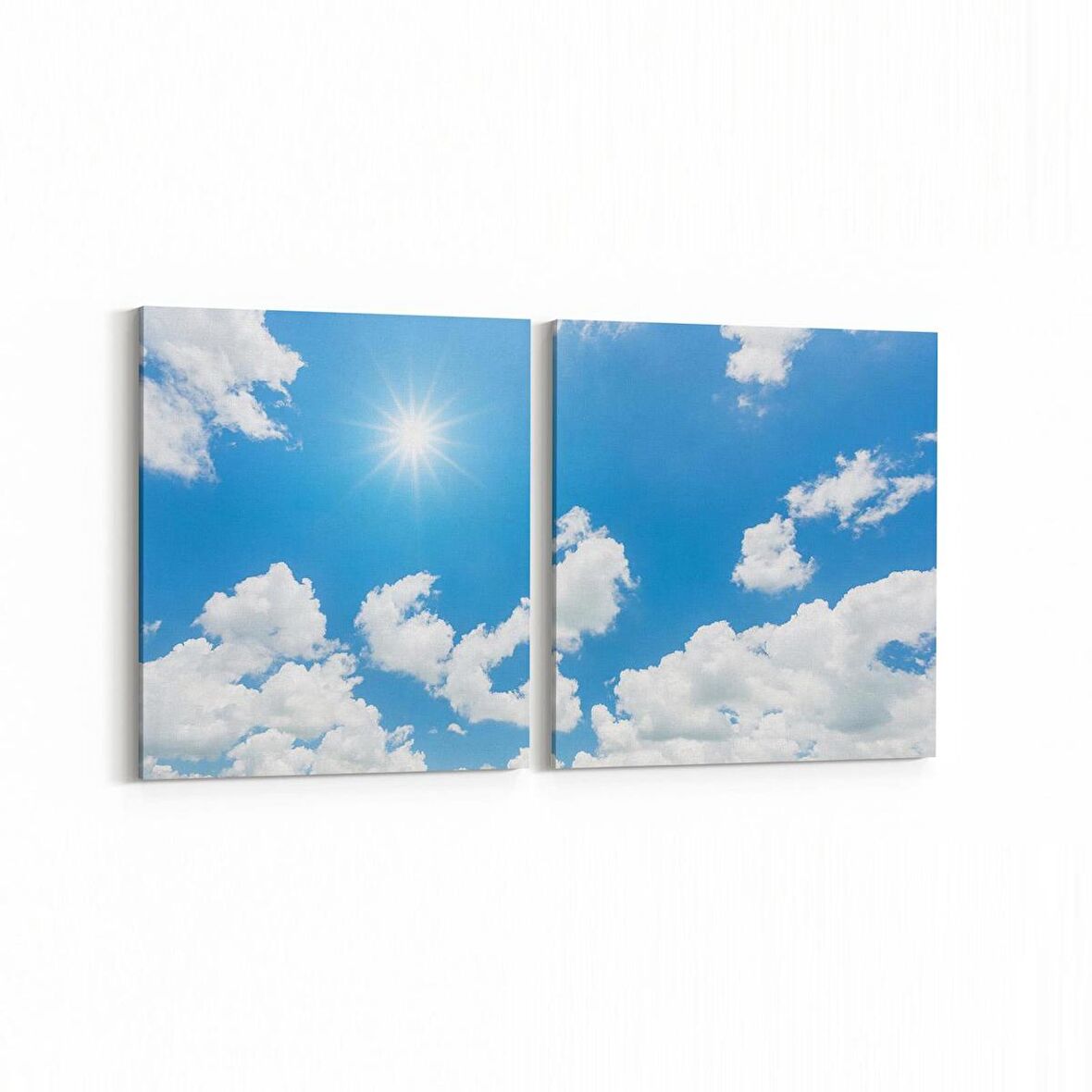 Olla 15681K2Y Gökyüzü Bulut Görseli Kare 2'li Yatay Kanvas Tablo (Ölçü: 105X50)